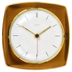 Elegant Mid-Century Junghans Ato-Mat Gold & Brass Wall Clock, Germany, 1950s