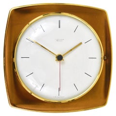 Vintage Elegant Mid-Century Junghans Ato-Mat Gold & Brass Wall Clock, Germany, 1950s