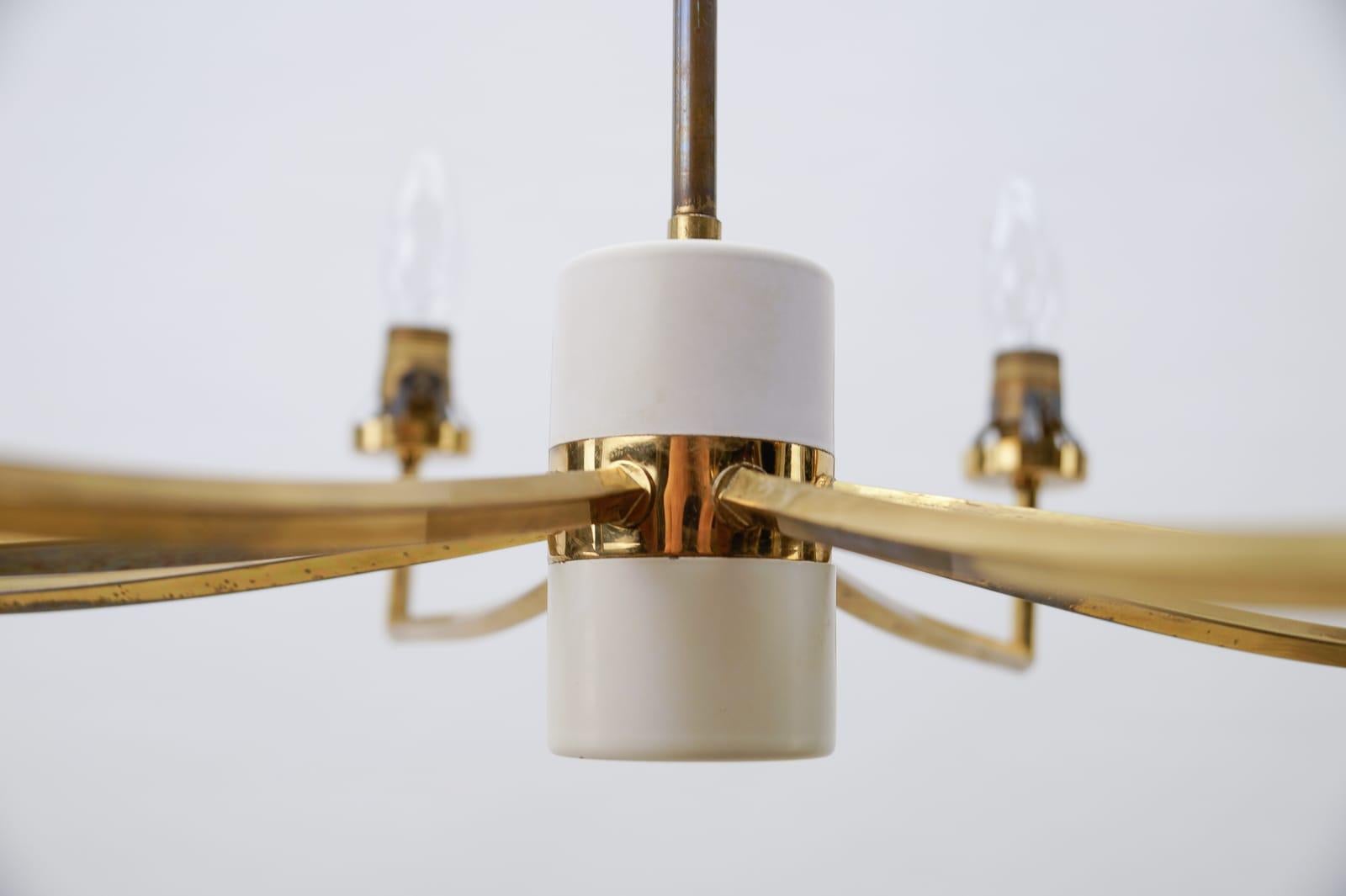 Elegant Mid-Century Modern Brass, Metal Ceiling Lamp and 8 Opaline Shades, 1950s 6