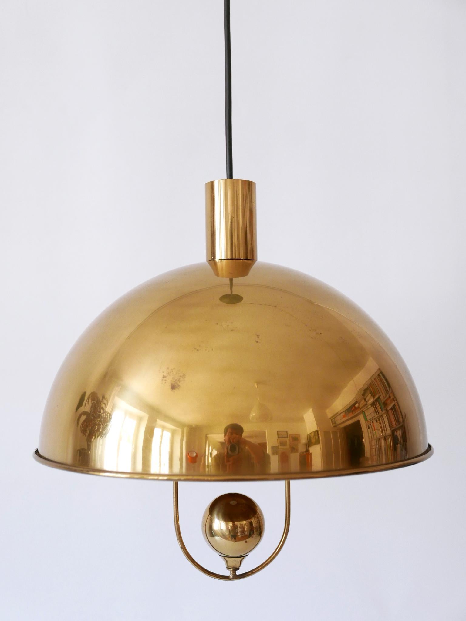 Elegant Mid-Century Modern Brass Pendant Lamp by Florian Schulz Germany 1970s For Sale 7