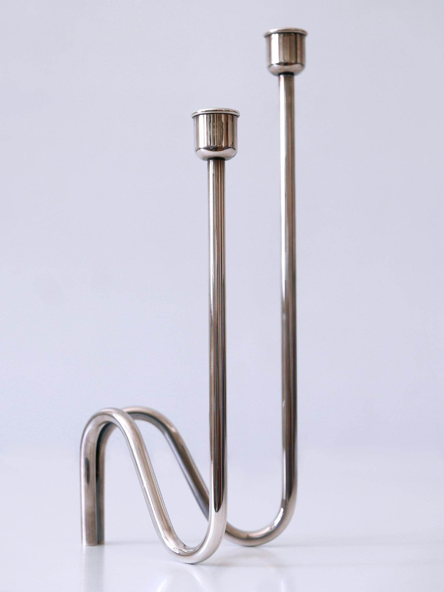 Silvered Elegant Mid-Century Modern Candle Holder Flamma by Lino Sabattini Italy 1970s For Sale