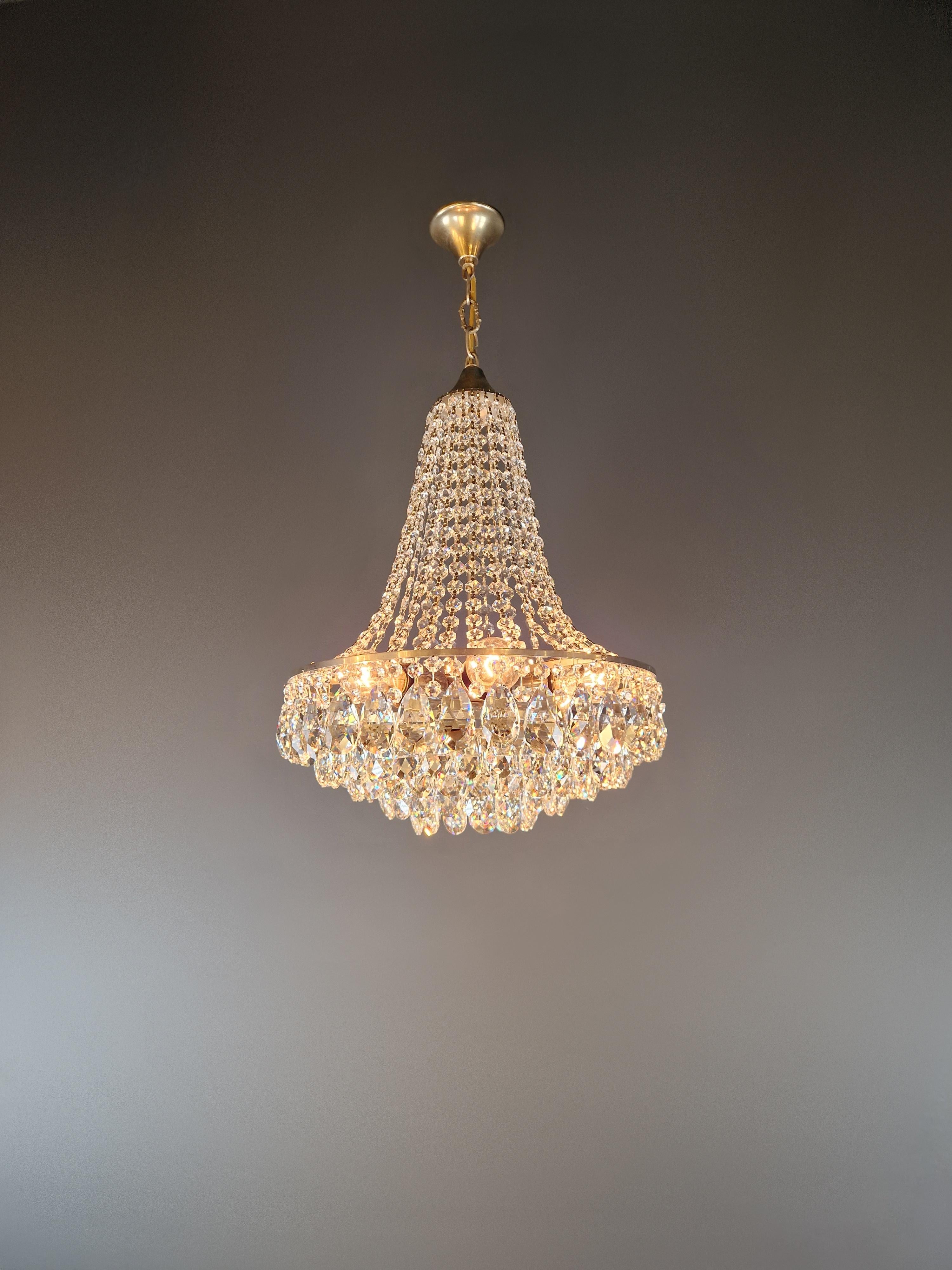 Hand-Knotted Elegant Mid-Century Modern Chandelier Brass Vintage Germany, ca. 1950