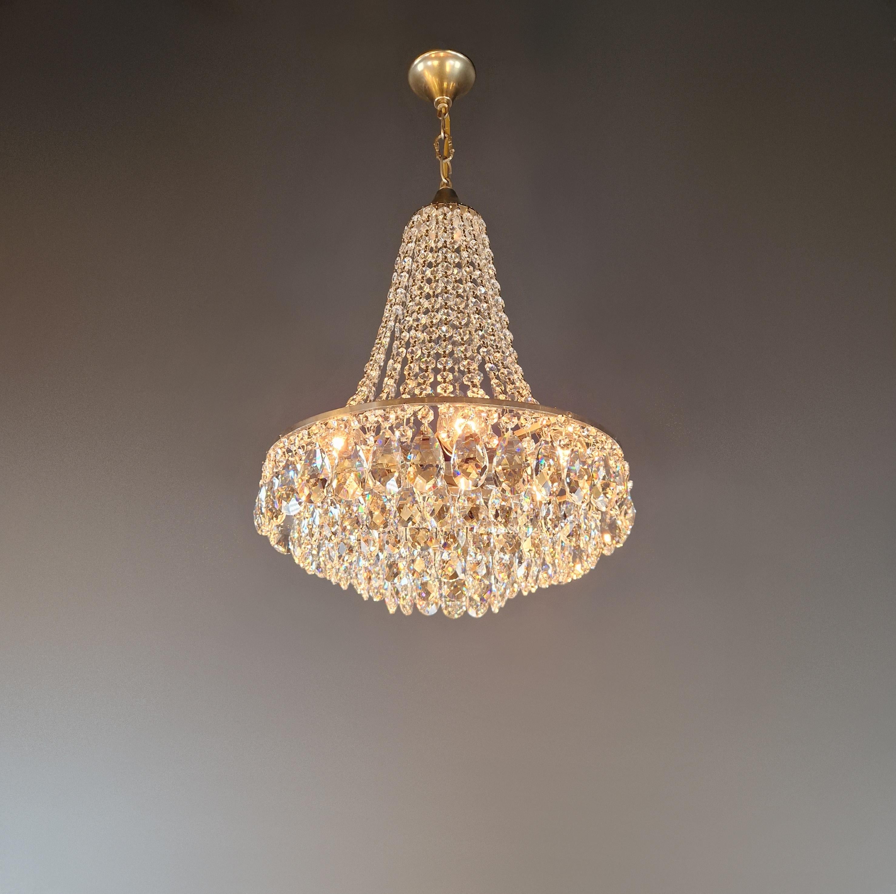 Elegant Mid-Century Modern Chandelier Brass Vintage Germany, ca. 1950 In Good Condition In Berlin, DE
