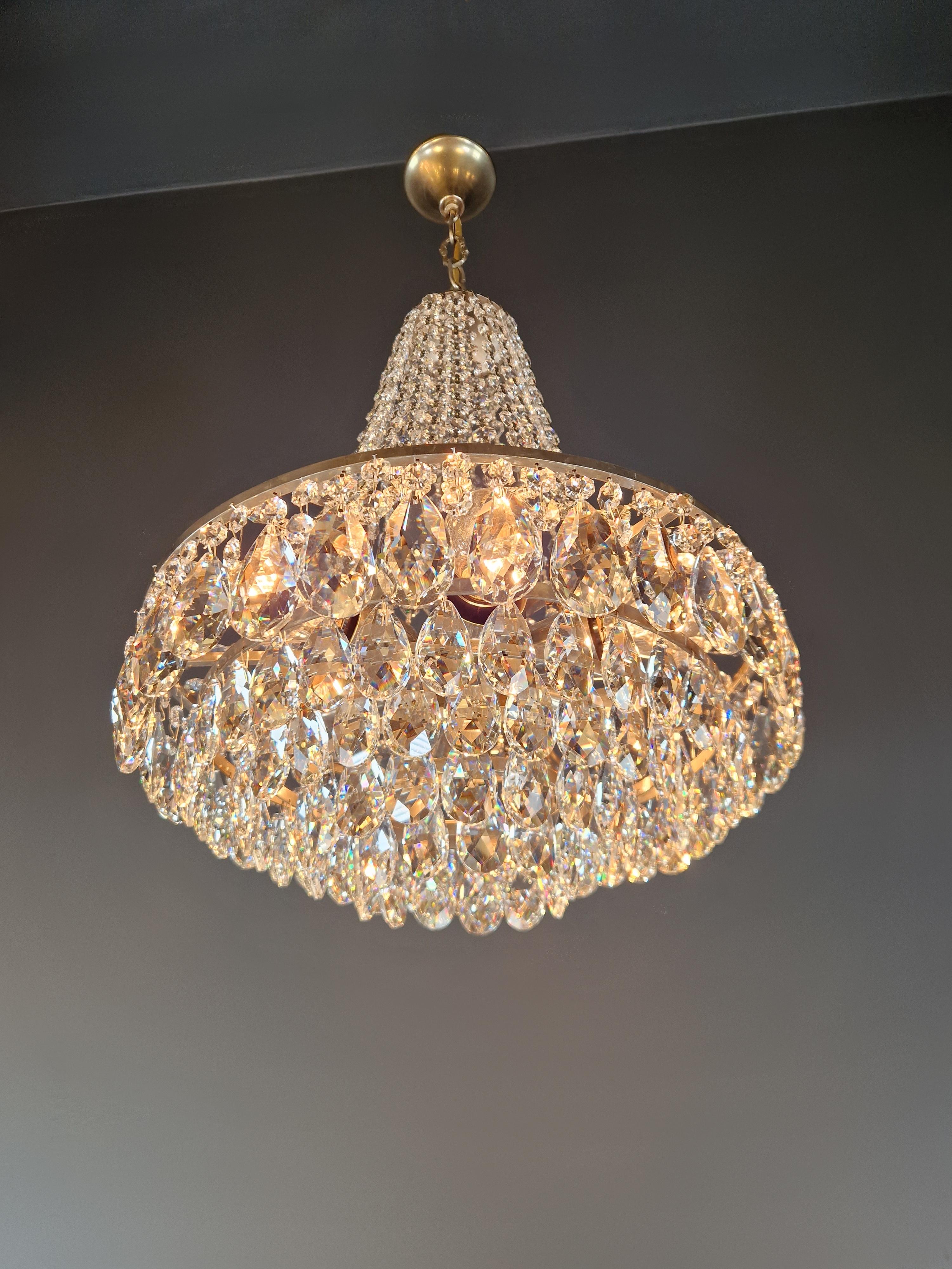Elegant Mid-Century Modern Chandelier Brass Vintage Germany, ca. 1950 1