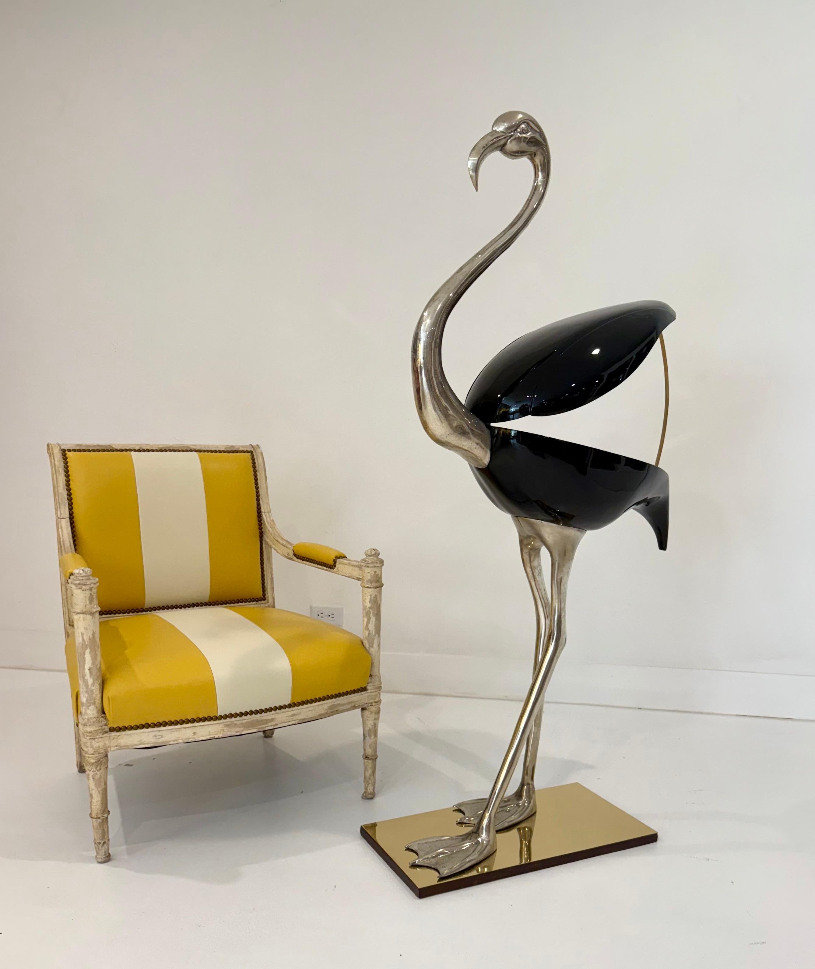 Polished Elegant Mid-Century Modern Flamingo Sculpture by Fondica, France For Sale