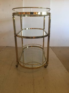 Elegant Mid-Century Modern Fluted Brass Three-Tier Oval Bar Cart