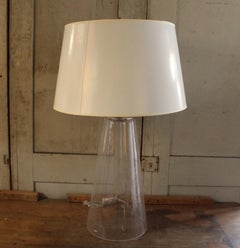 Elegant Mid-Century Modern Glass Table Lamp with Large Shade, USA