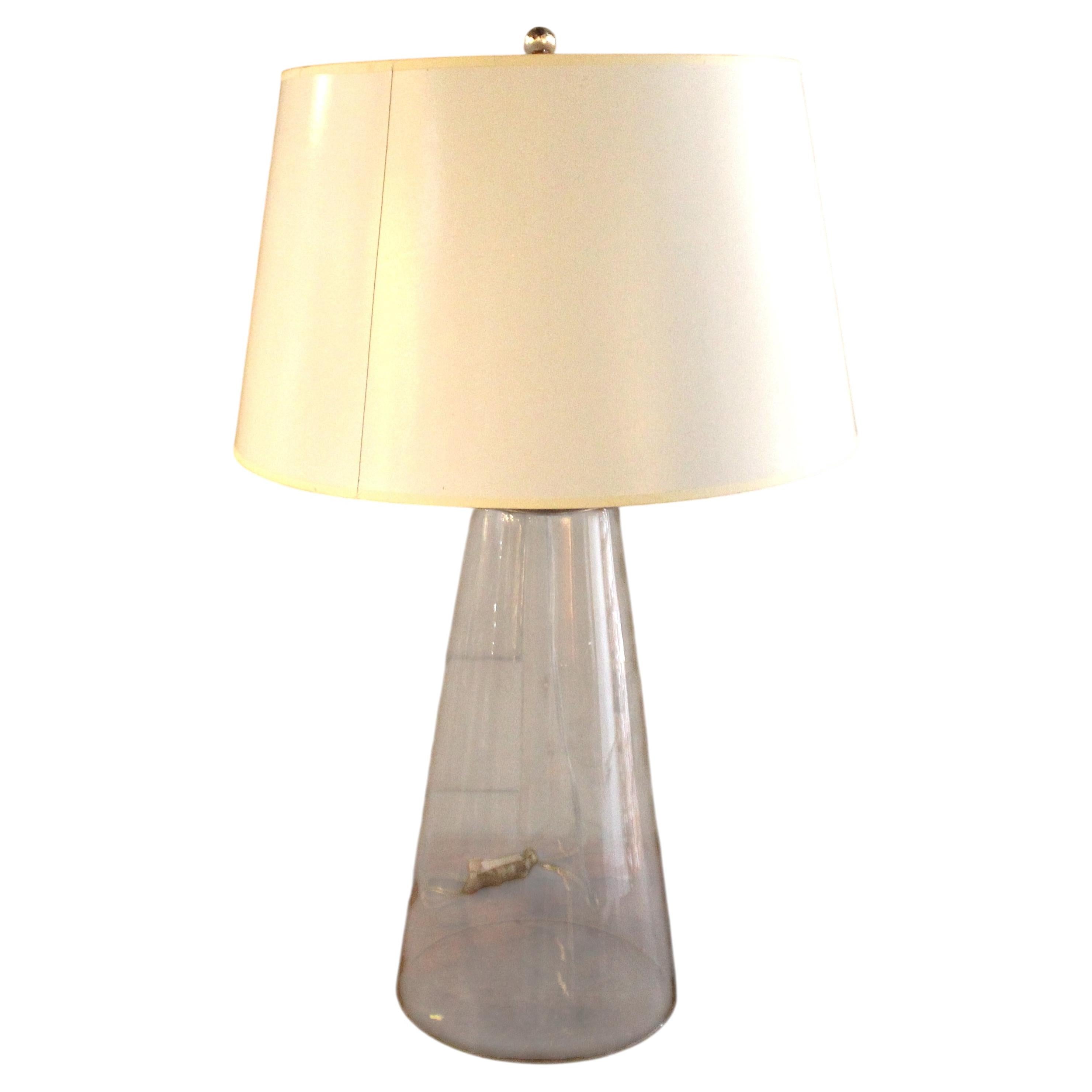Elegant Mid-Century Modern Glass Table Lamp with Large Shade, USA