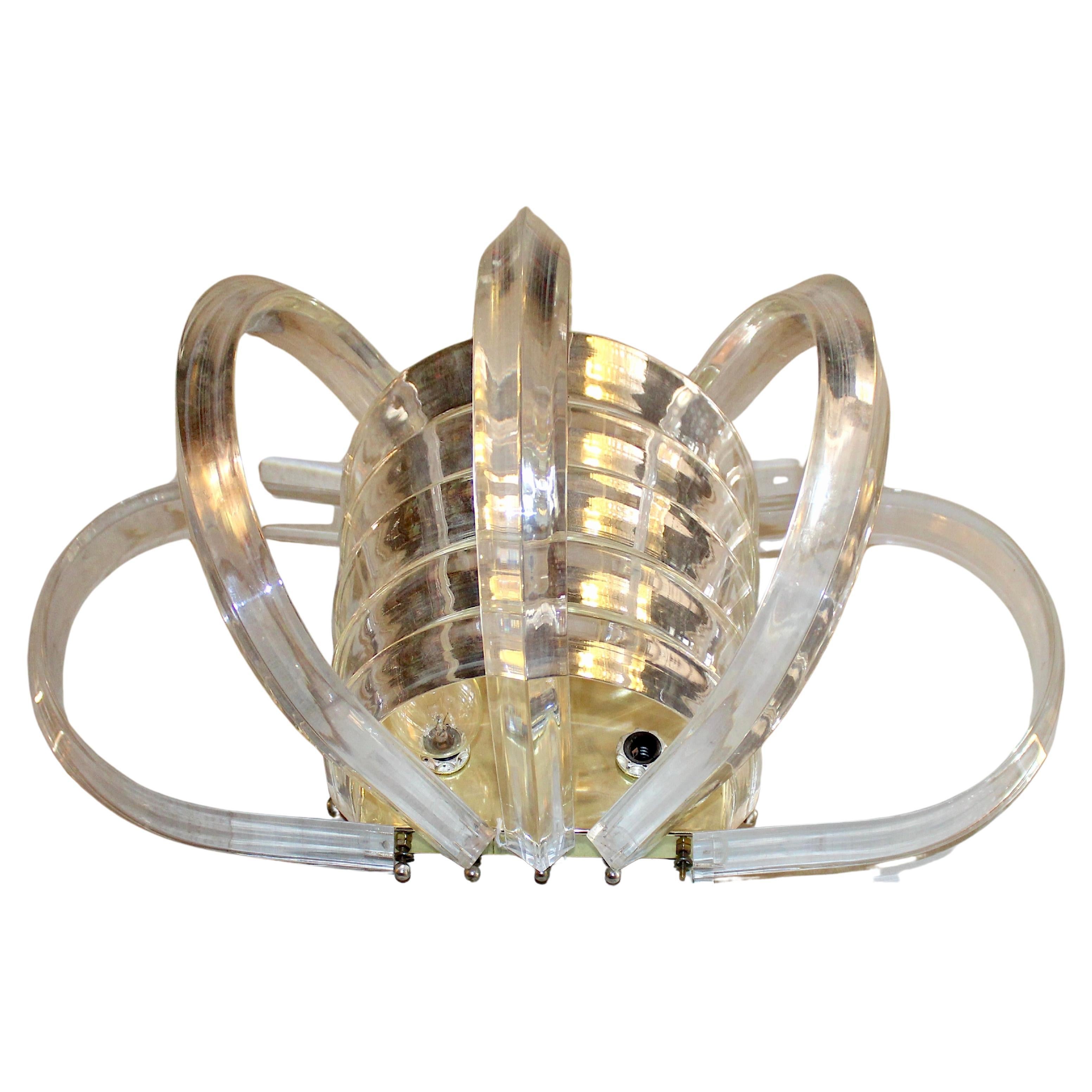 Mid-Century Banded Lucite Sconce For Sale