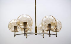 Elegant Mid-Century Modern Orbit Ceiling Lamp in Amber Glass and Brass, 1960s