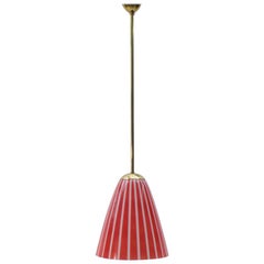 Elegant Mid-Century Modern Pendant Lamp Made of Brass and Glass, 1950s Austria