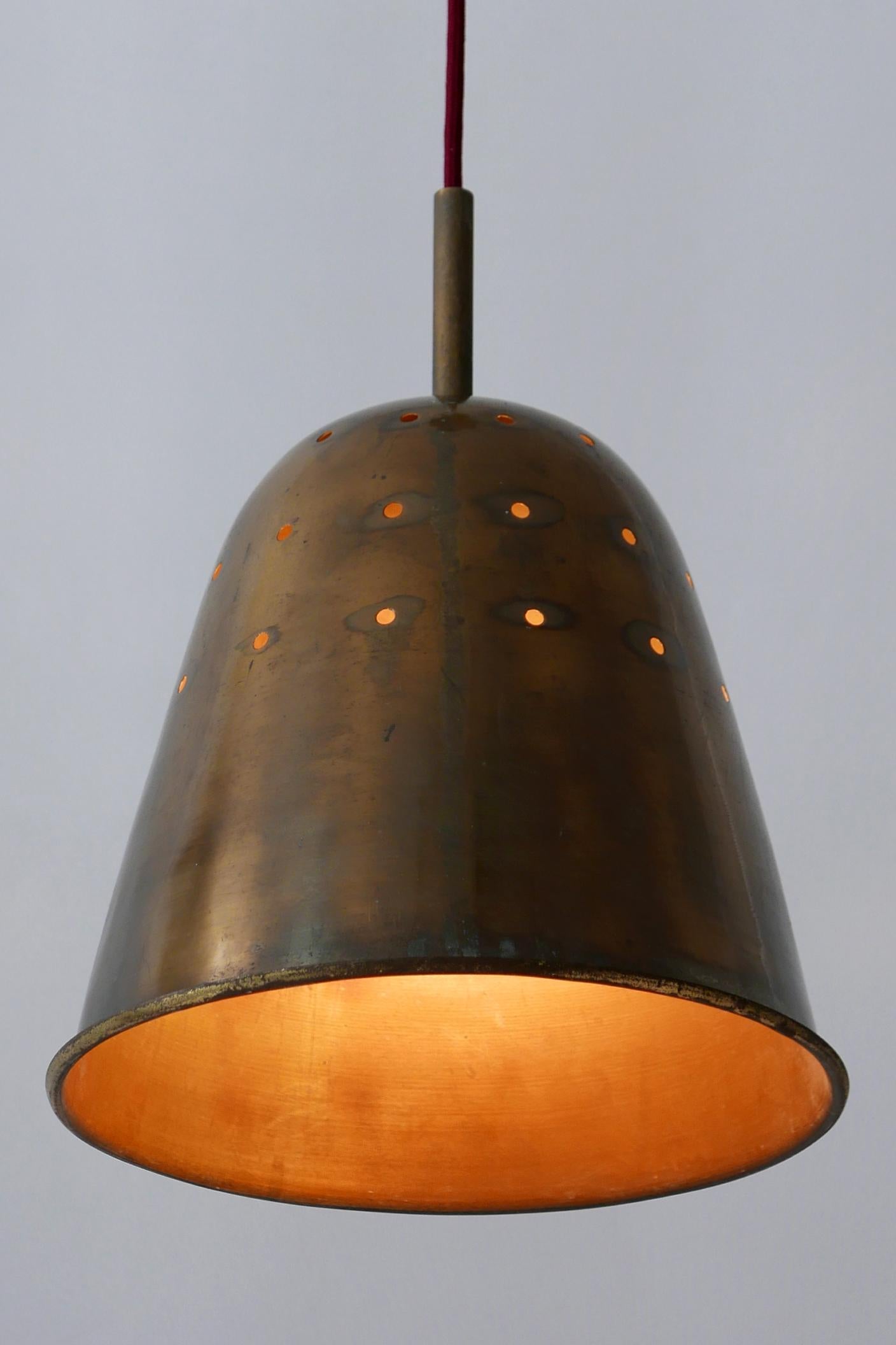 Elegant Mid-Century Modern Perforated Brass Church Pendant Lamps Germany 1950s 10