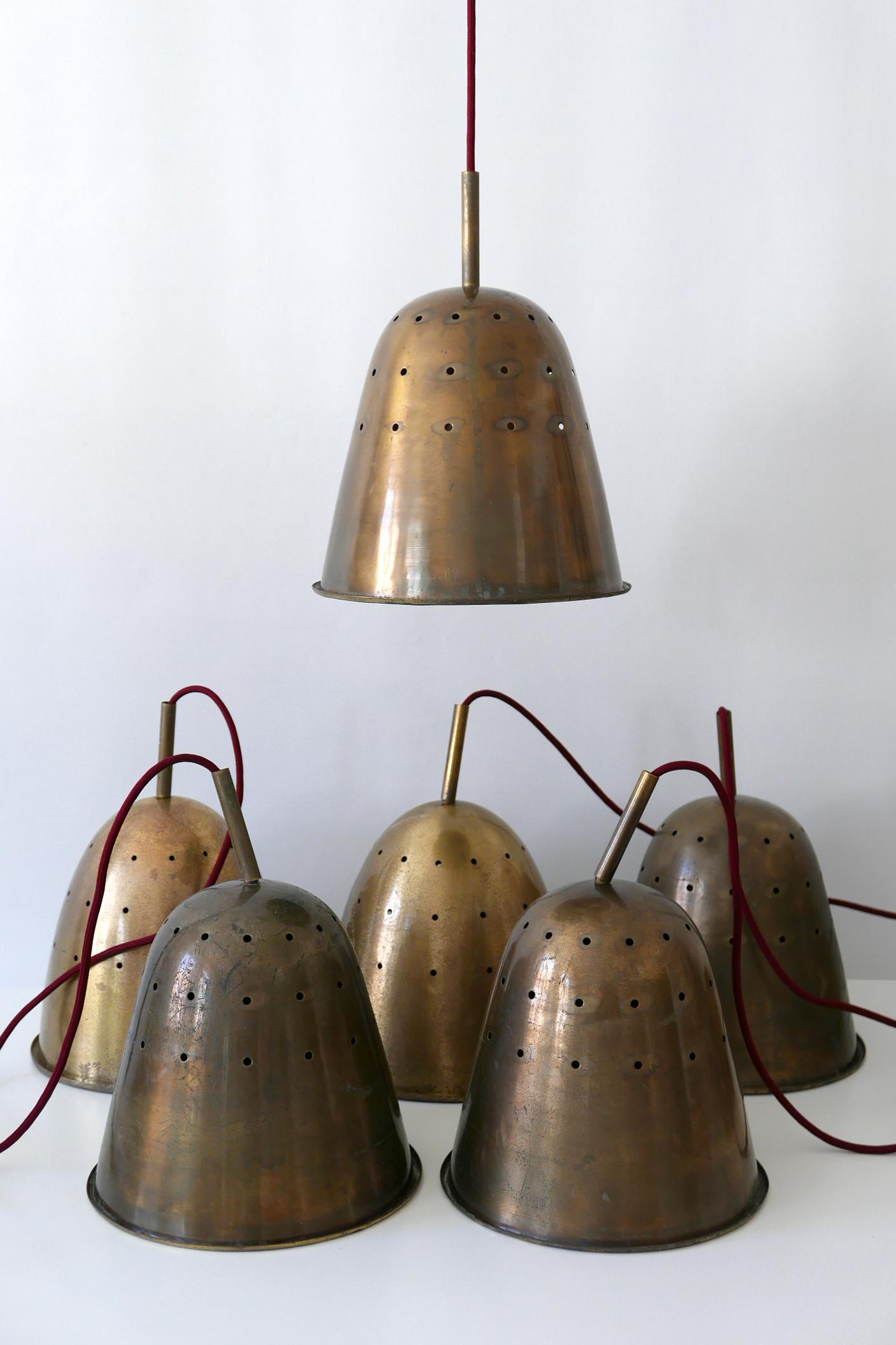 Elegant Mid-Century Modern Perforated Brass Church Pendant Lamps Germany 1950s 12