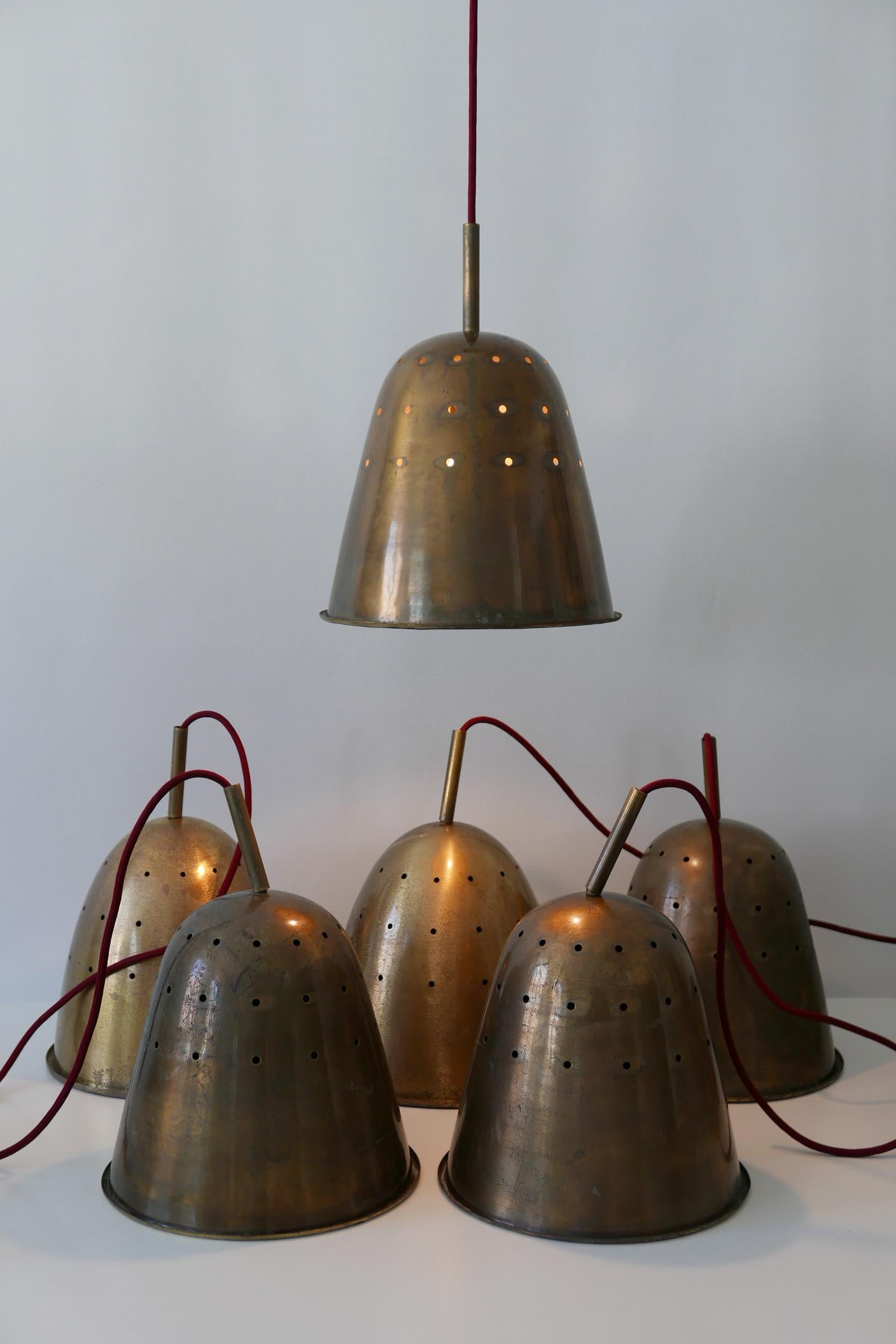 Elegant Mid-Century Modern Perforated Brass Church Pendant Lamps Germany 1950s 13