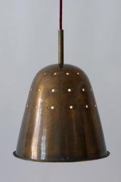 Elegant Mid-Century Modern Perforated Brass Church Pendant Lamps Germany 1950s