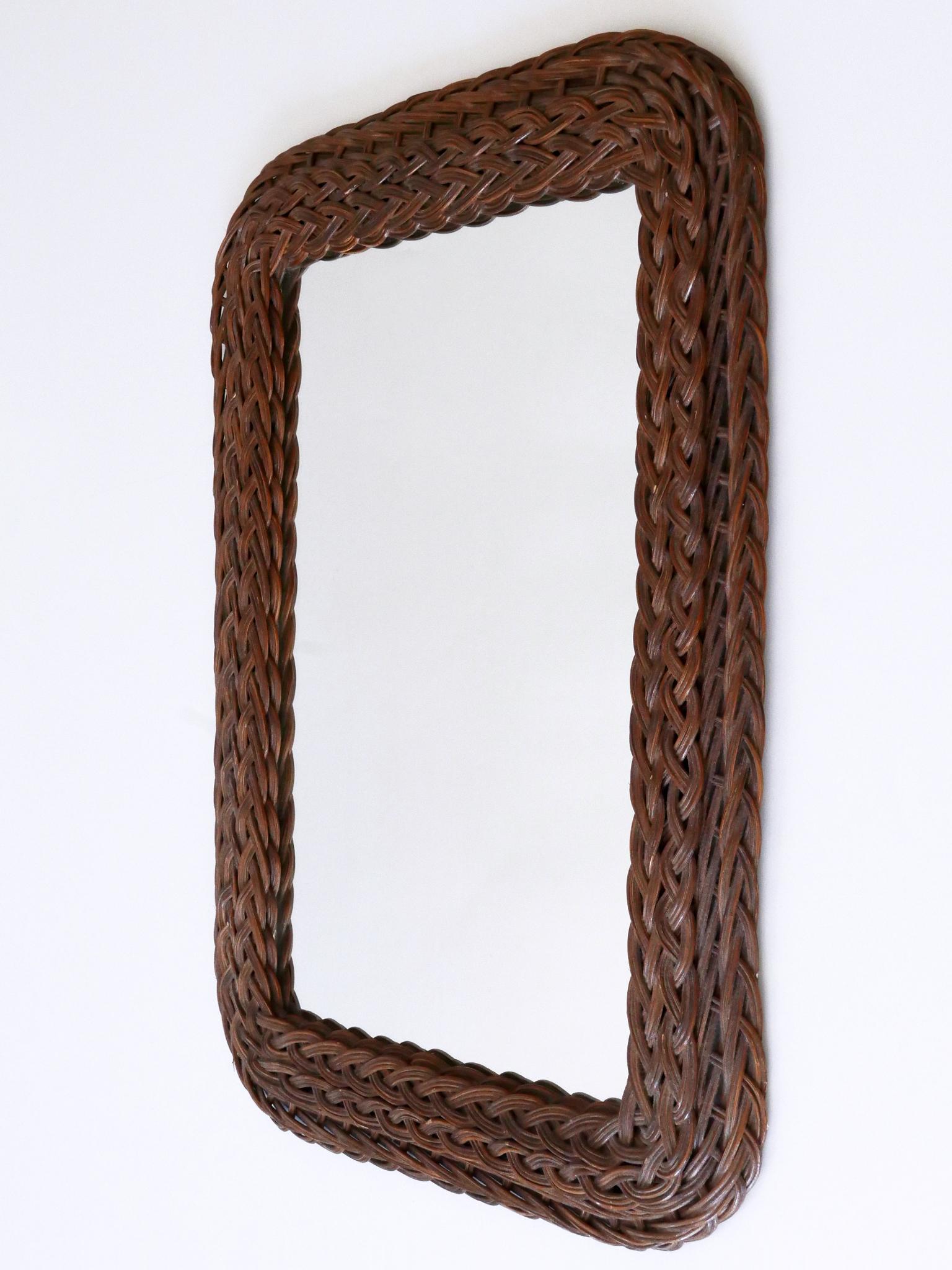 Elegant Mid-Century Modern Rattan & Bamboo Rectangular Wall Mirror Italy 1960s In Good Condition For Sale In Munich, DE