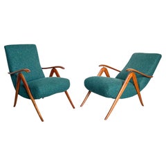 Retro Elegant Mid-Century Modern Reclining Armchairs in Wood, Green, Timeless