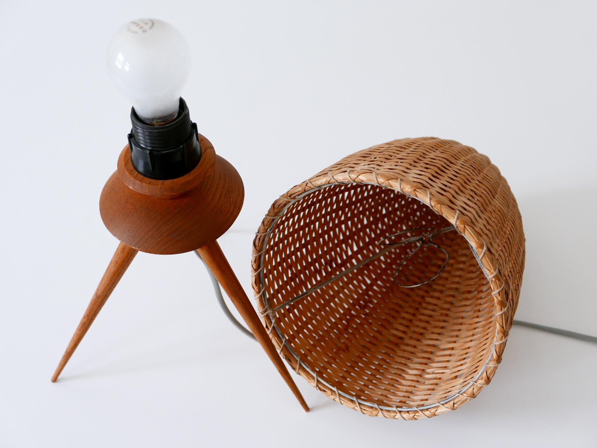 Elegant Mid-Century Modern Scandinavian Rattan & Teak Table Lamp, 1960s 9