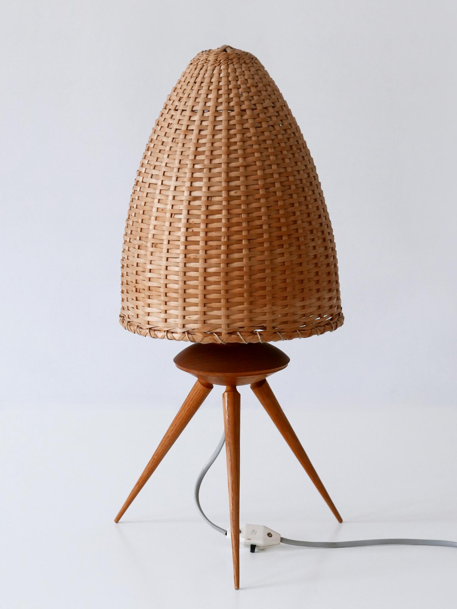 Elegant Mid-Century Modern Scandinavian Rattan & Teak Table Lamp, 1960s 1