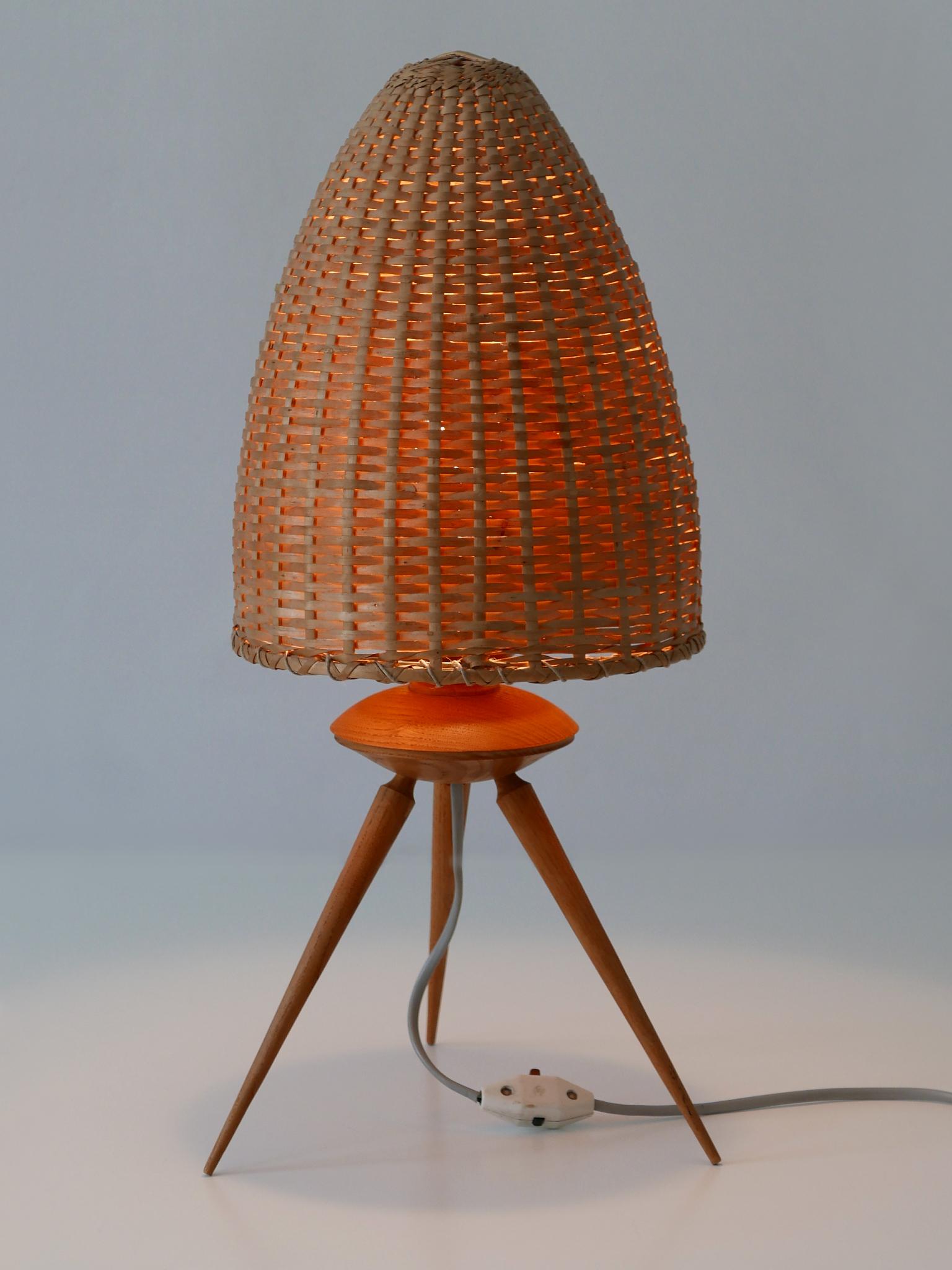 Elegant Mid-Century Modern Scandinavian Rattan & Teak Table Lamp, 1960s 2