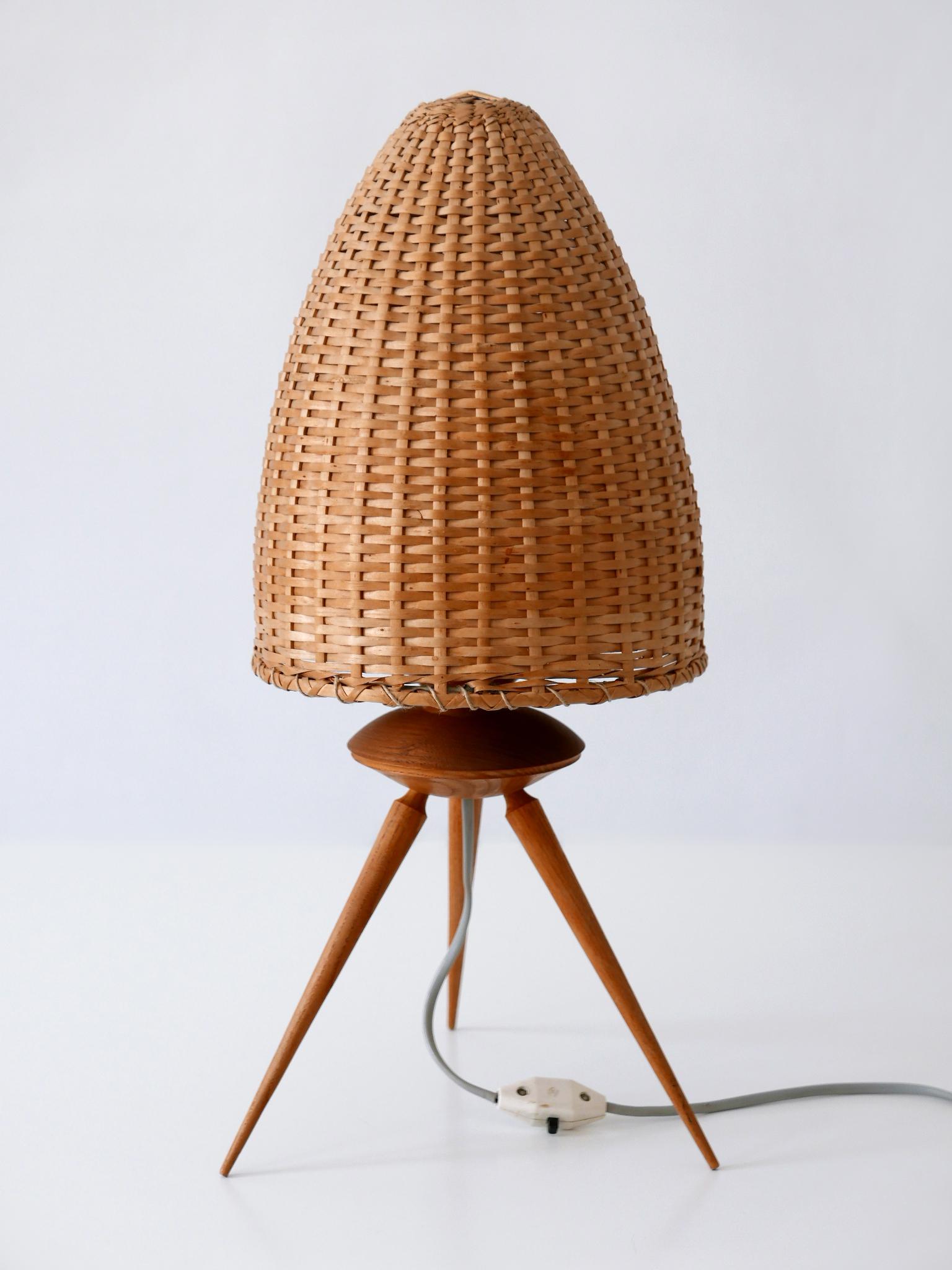 Elegant Mid-Century Modern Scandinavian Rattan & Teak Table Lamp, 1960s 3