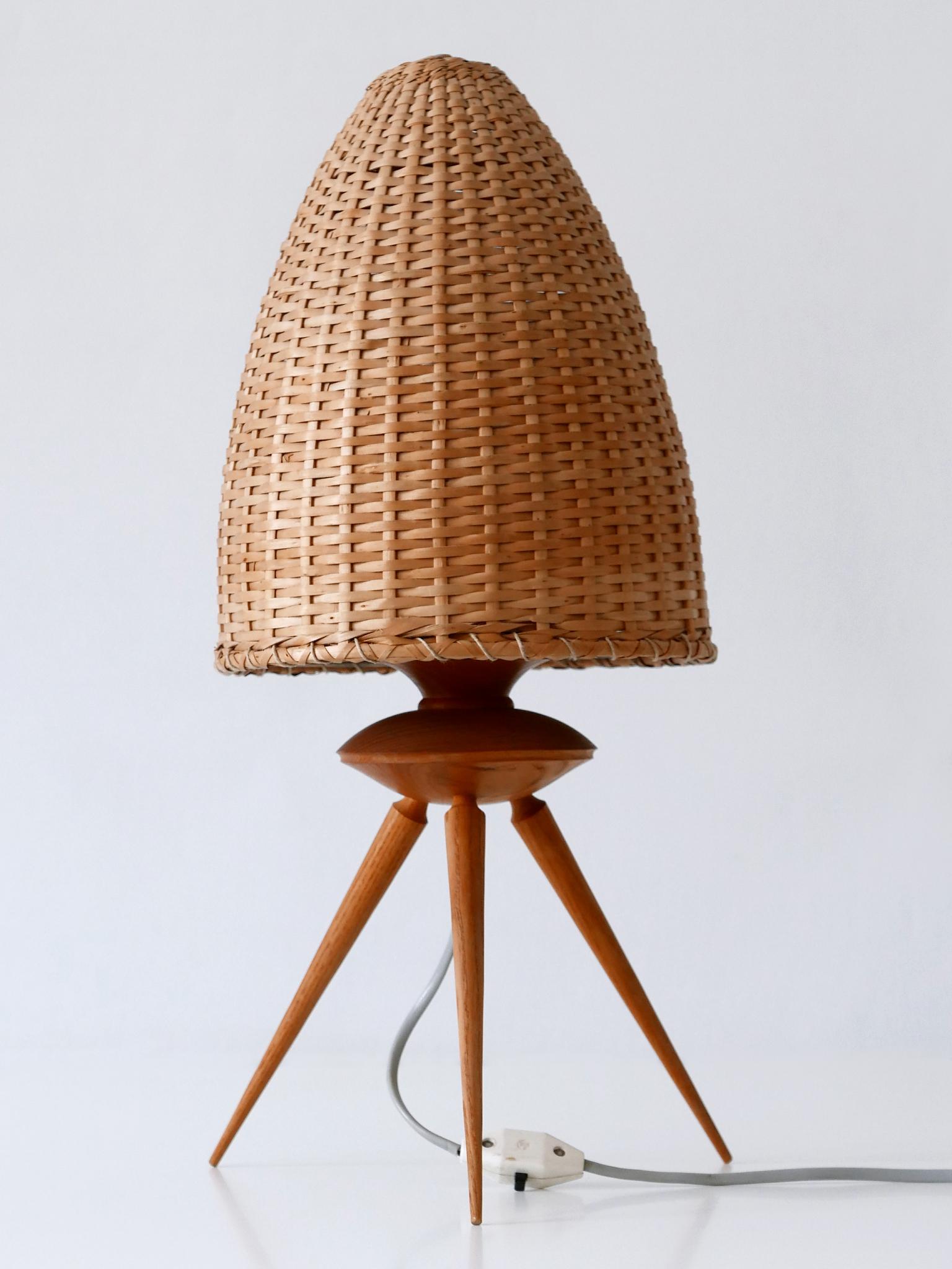 Elegant Mid-Century Modern Scandinavian Rattan & Teak Table Lamp, 1960s 4