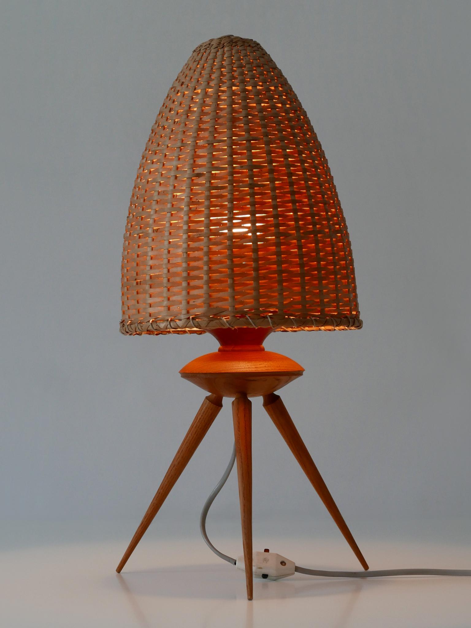 Elegant Mid-Century Modern Scandinavian Rattan & Teak Table Lamp, 1960s 5