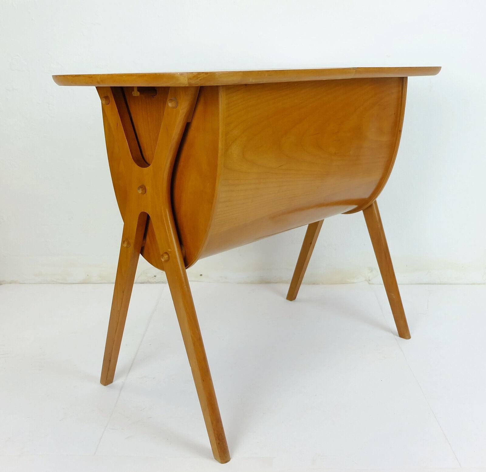 elegant mid century modern SEWING BOX stand 1950s cherry wood 3