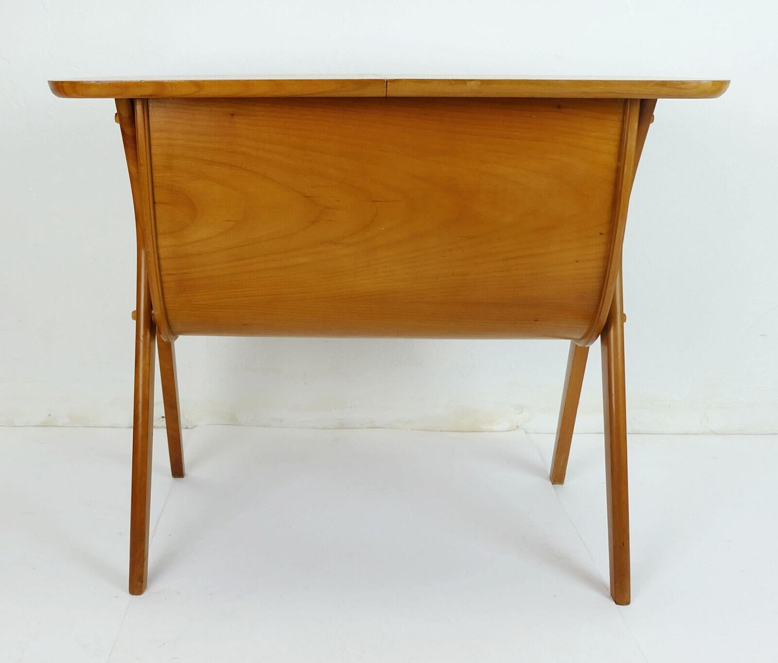elegant mid century modern SEWING BOX stand 1950s cherry wood 1