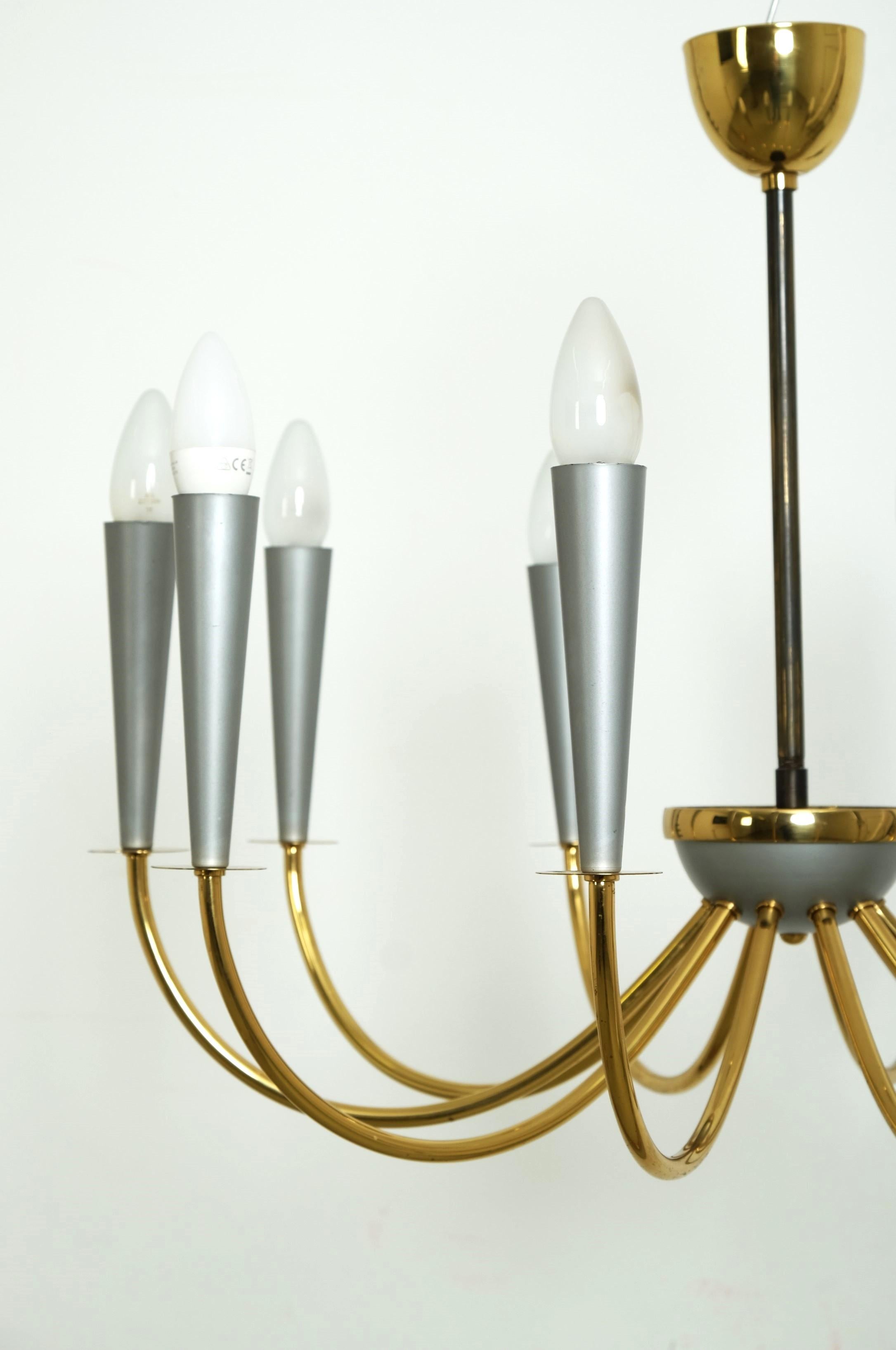 Elegant Mid Century Modern Sputnik Chandelier with Ten Brass Arms, Germany 1950s For Sale 5