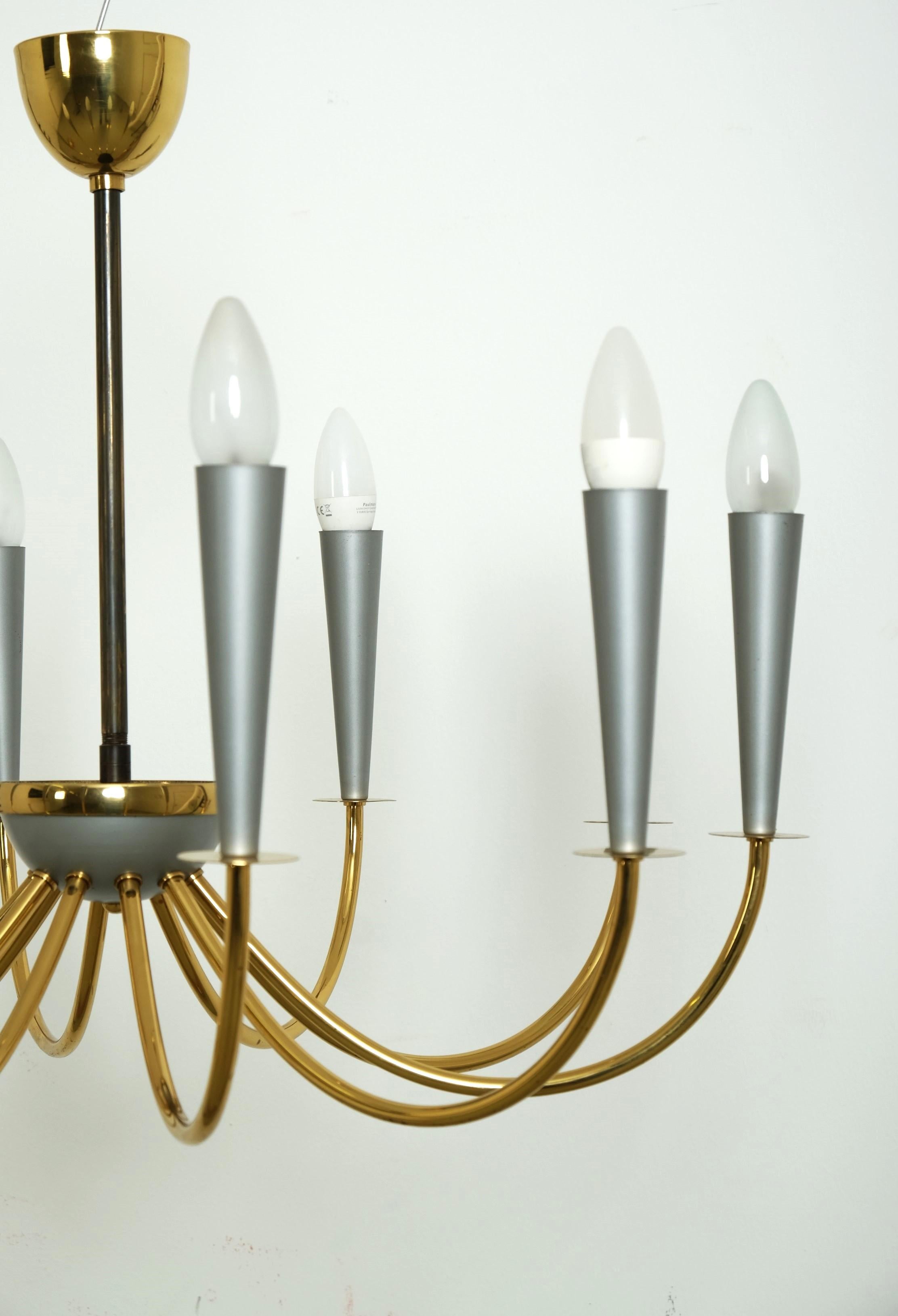 Elegant Mid Century Modern Sputnik Chandelier with Ten Brass Arms, Germany 1950s For Sale 6
