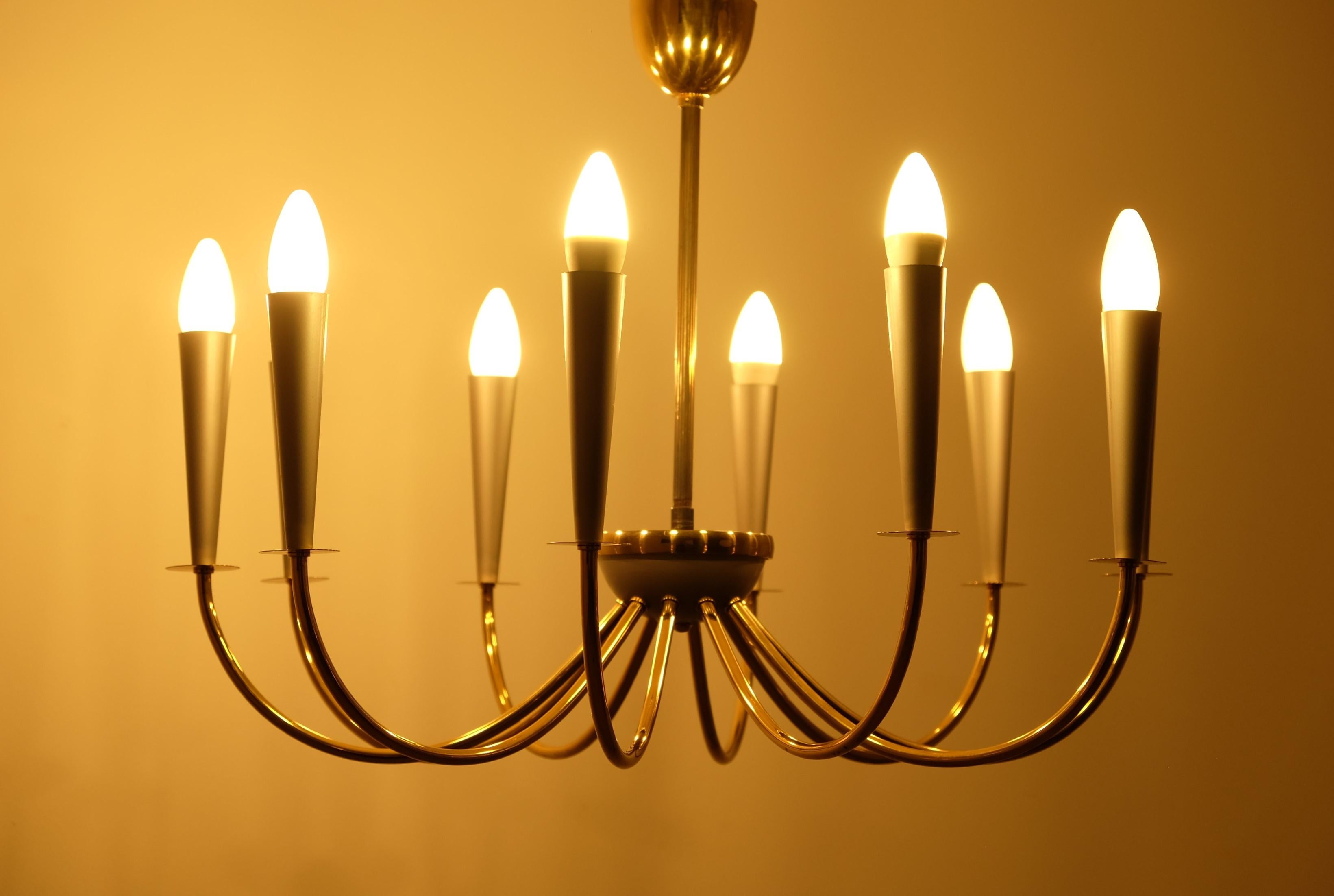Elegant Mid Century Modern Sputnik Chandelier with Ten Brass Arms, Germany 1950s For Sale 7