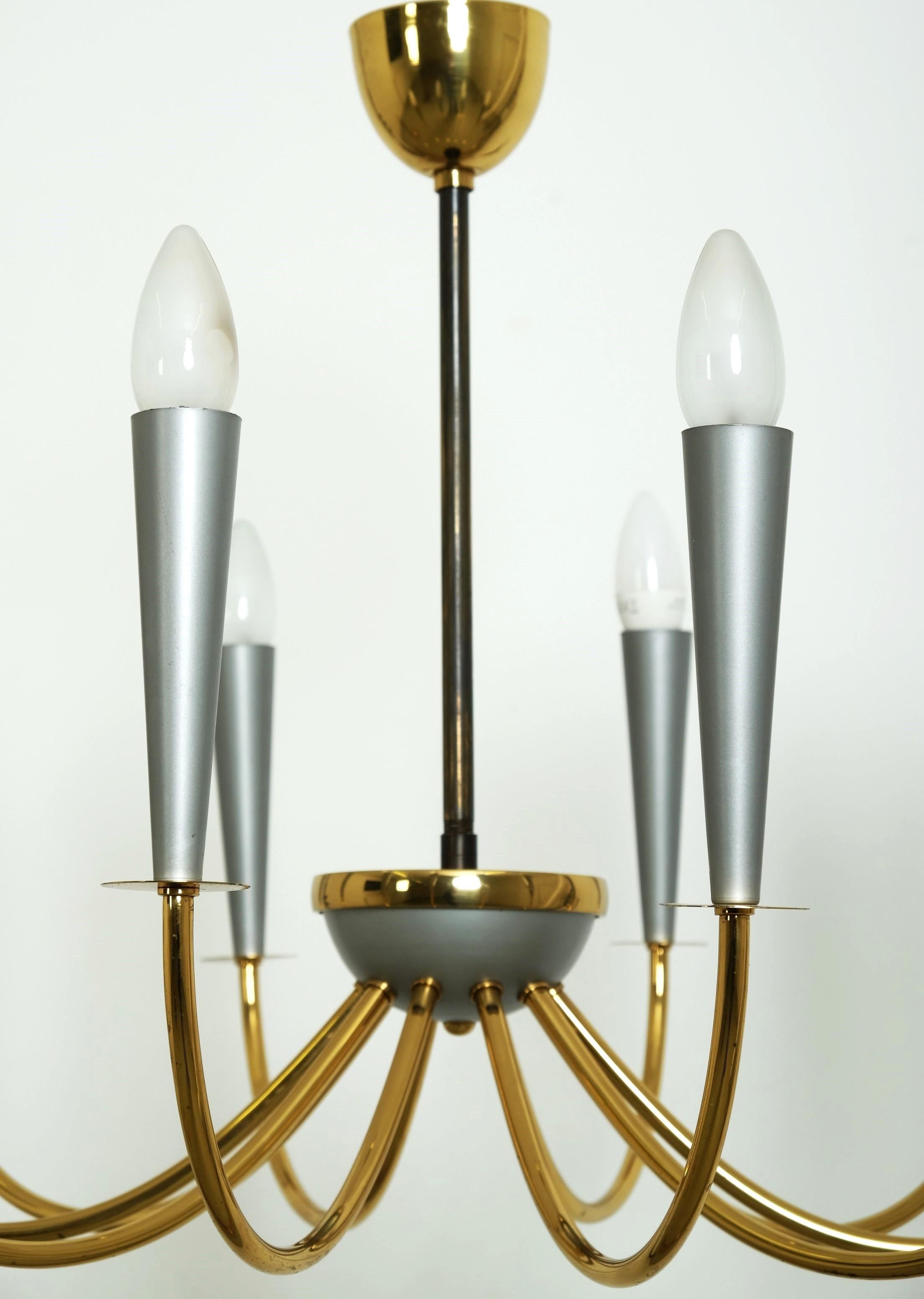 Elegant Mid Century Modern Sputnik Chandelier with Ten Brass Arms, Germany 1950s For Sale 10