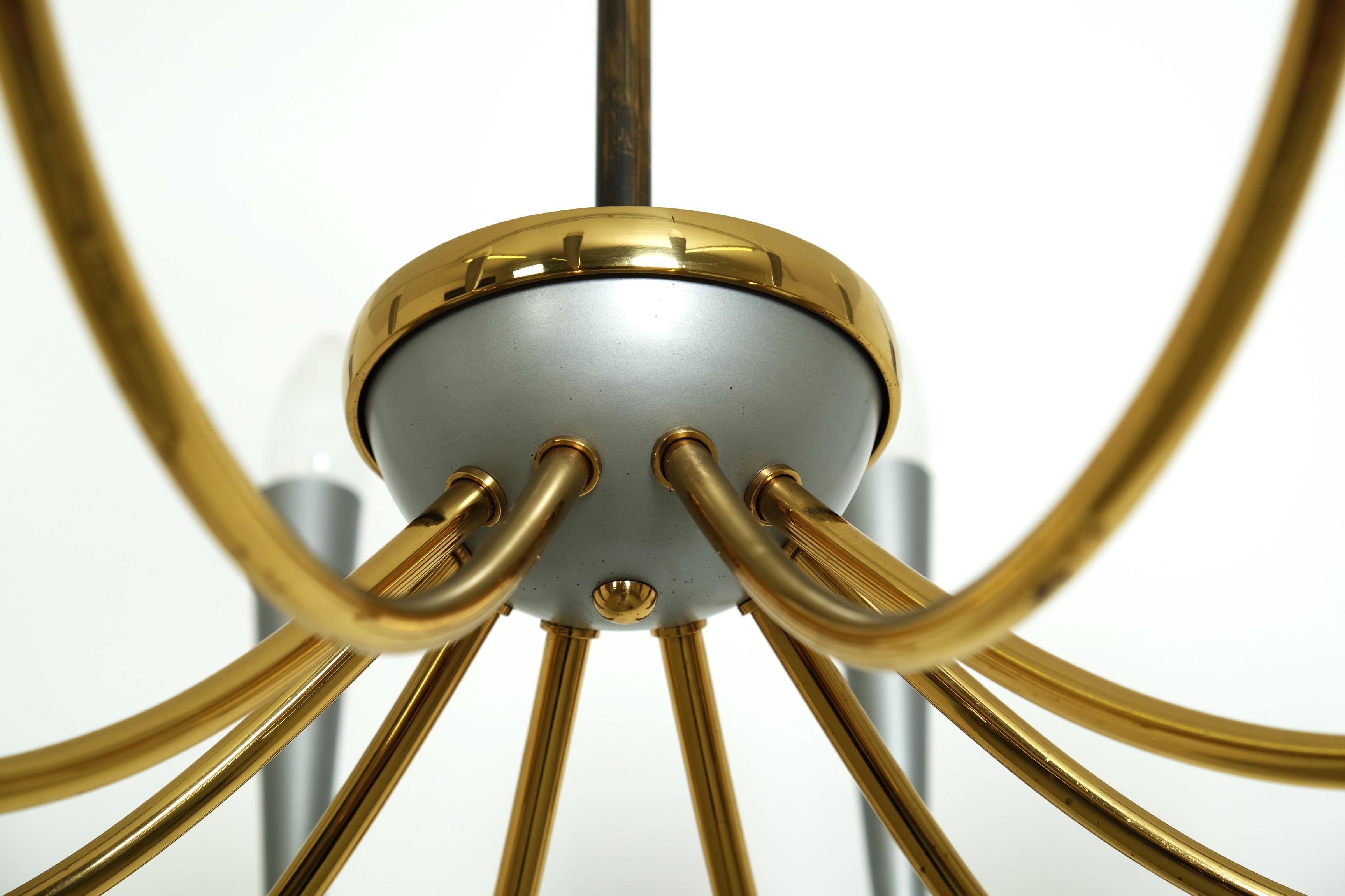 Elegant Mid Century Modern Sputnik Chandelier with Ten Brass Arms, Germany 1950s For Sale 12