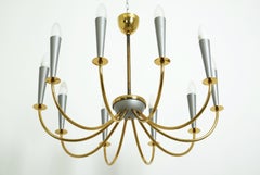 Elegant Mid Century Modern Sputnik Chandelier with Ten Brass Arms, Germany 1950s