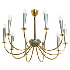 Elegant Mid Century Modern Sputnik Chandelier with Ten Brass Arms, Germany 1950s