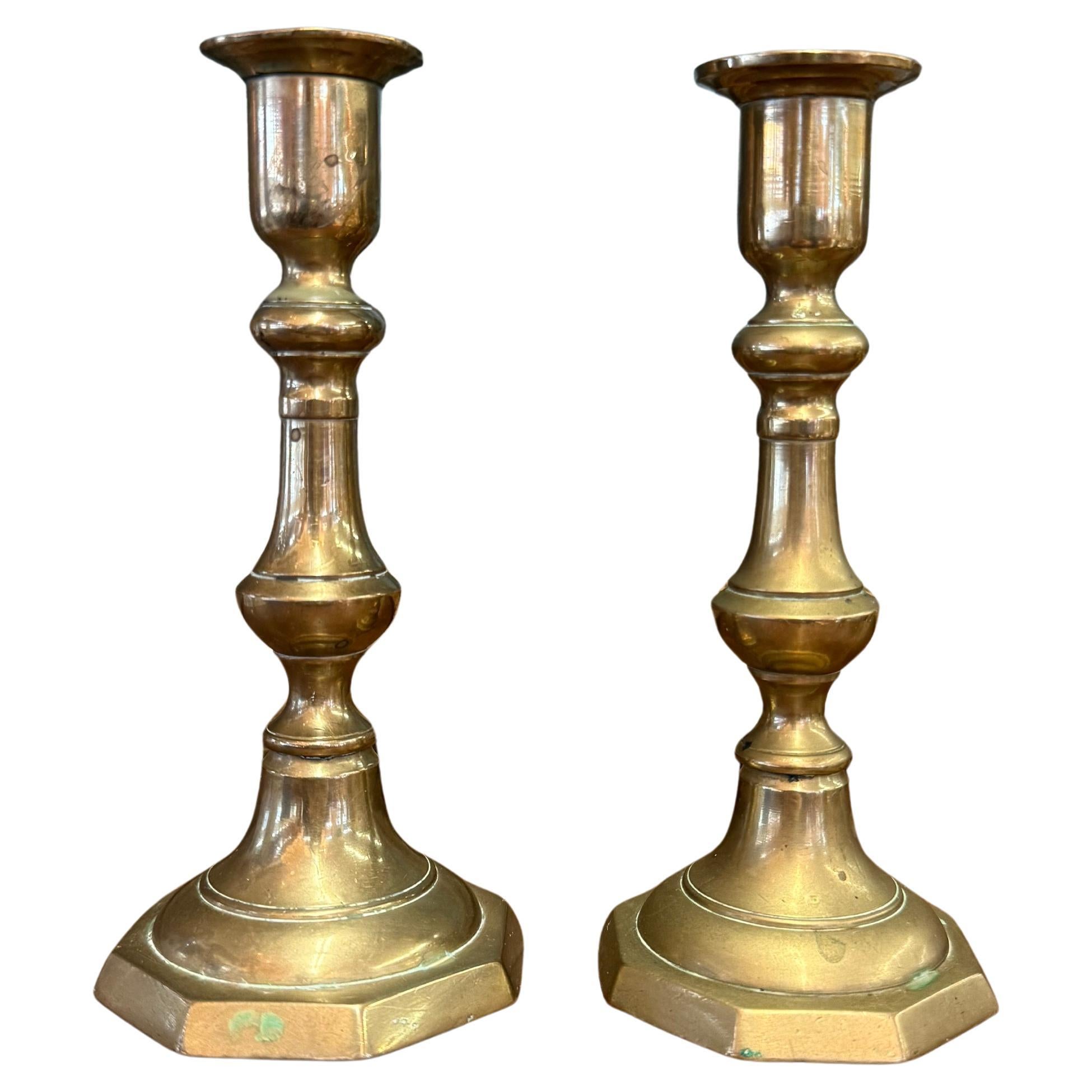 Elegant mid century modern style Brass-Toned Candleholders pair