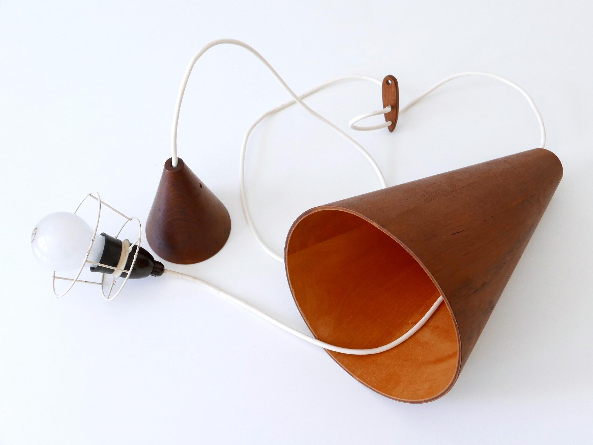 Elegant Mid Century Modern Teak Pendant Lamp or Hanging Light Scandinavia 1960s For Sale 12