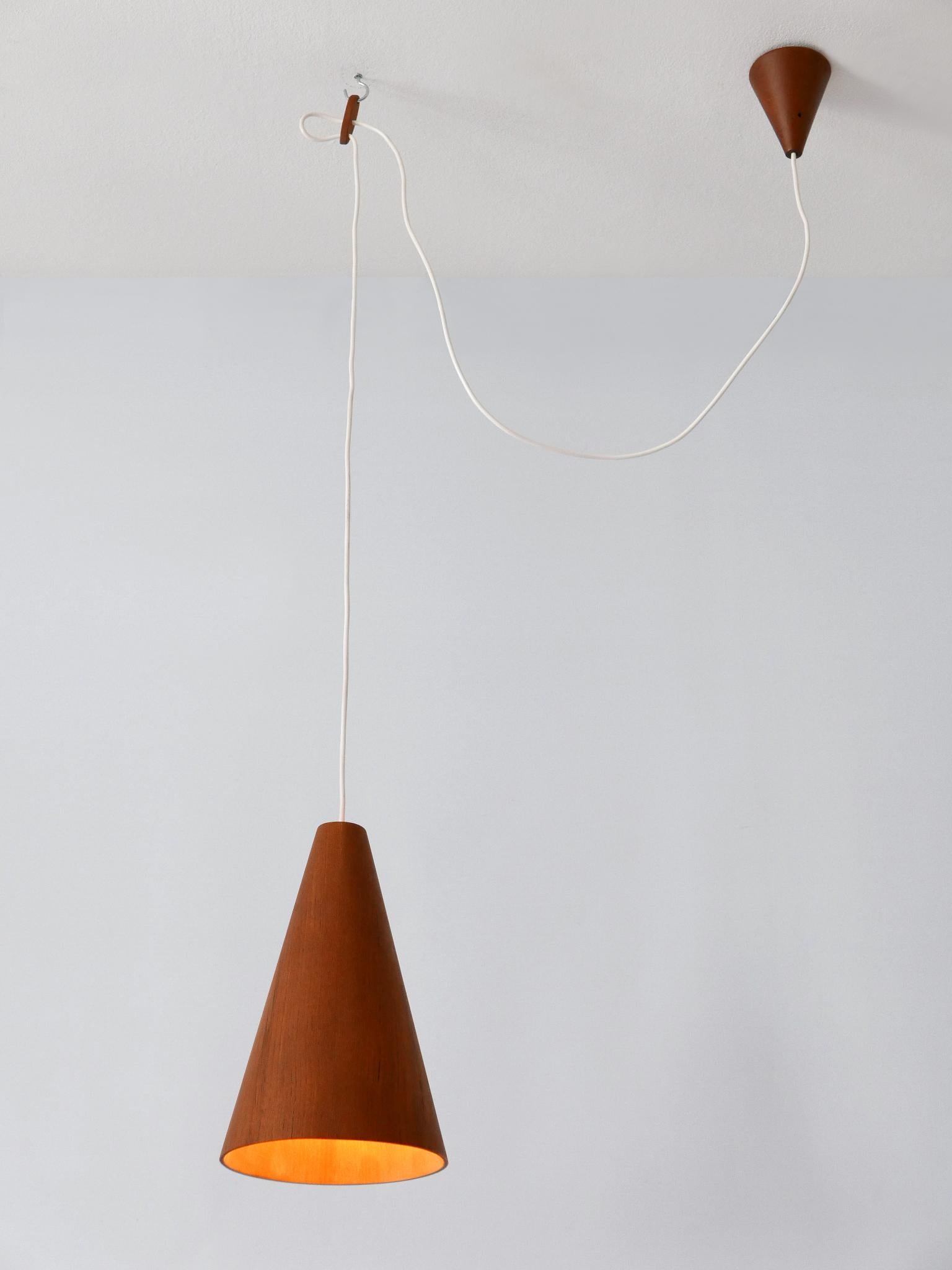 Scandinavian Elegant Mid Century Modern Teak Pendant Lamp or Hanging Light Scandinavia 1960s For Sale