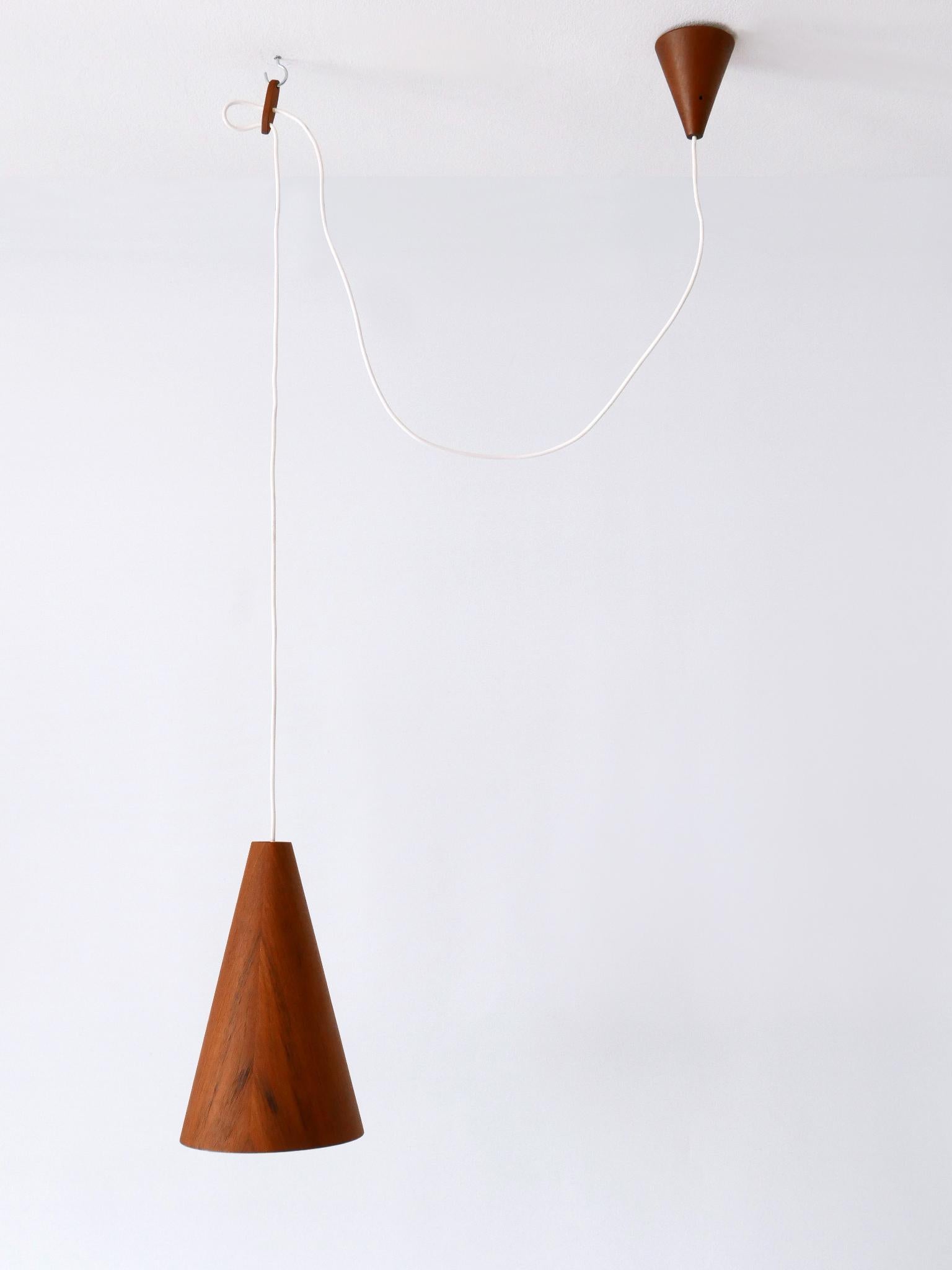 Elegant Mid Century Modern Teak Pendant Lamp or Hanging Light Scandinavia 1960s For Sale 2