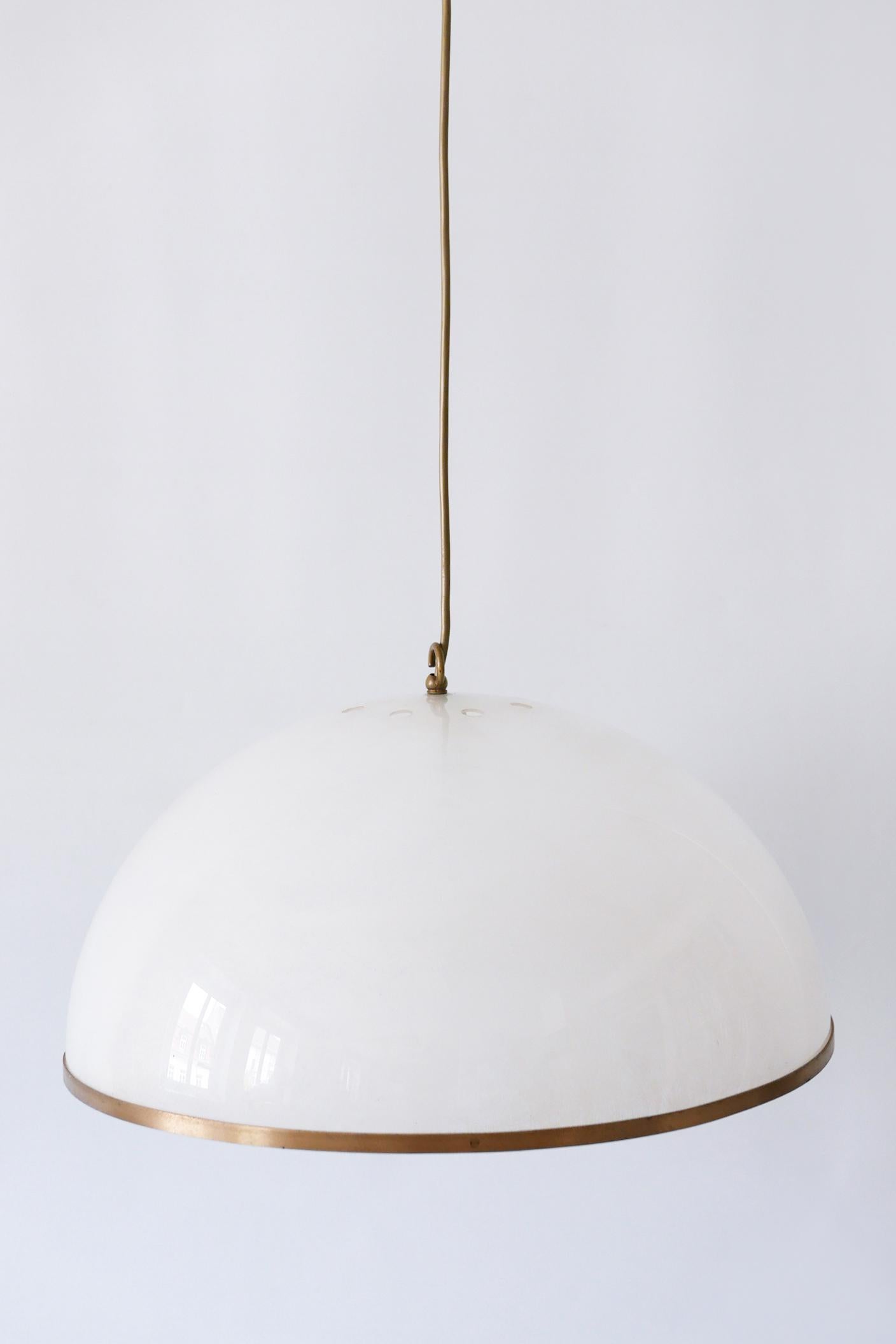 Brass Elegant Mid-Century Modern Textured Lucite Pendant Lamp or Hanging Light, 1970s For Sale