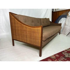 Elegant Mid-Century Modern Walnut & Cane Sofa