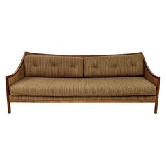 Elegant Mid-Century Modern Walnut & Cane Sofa