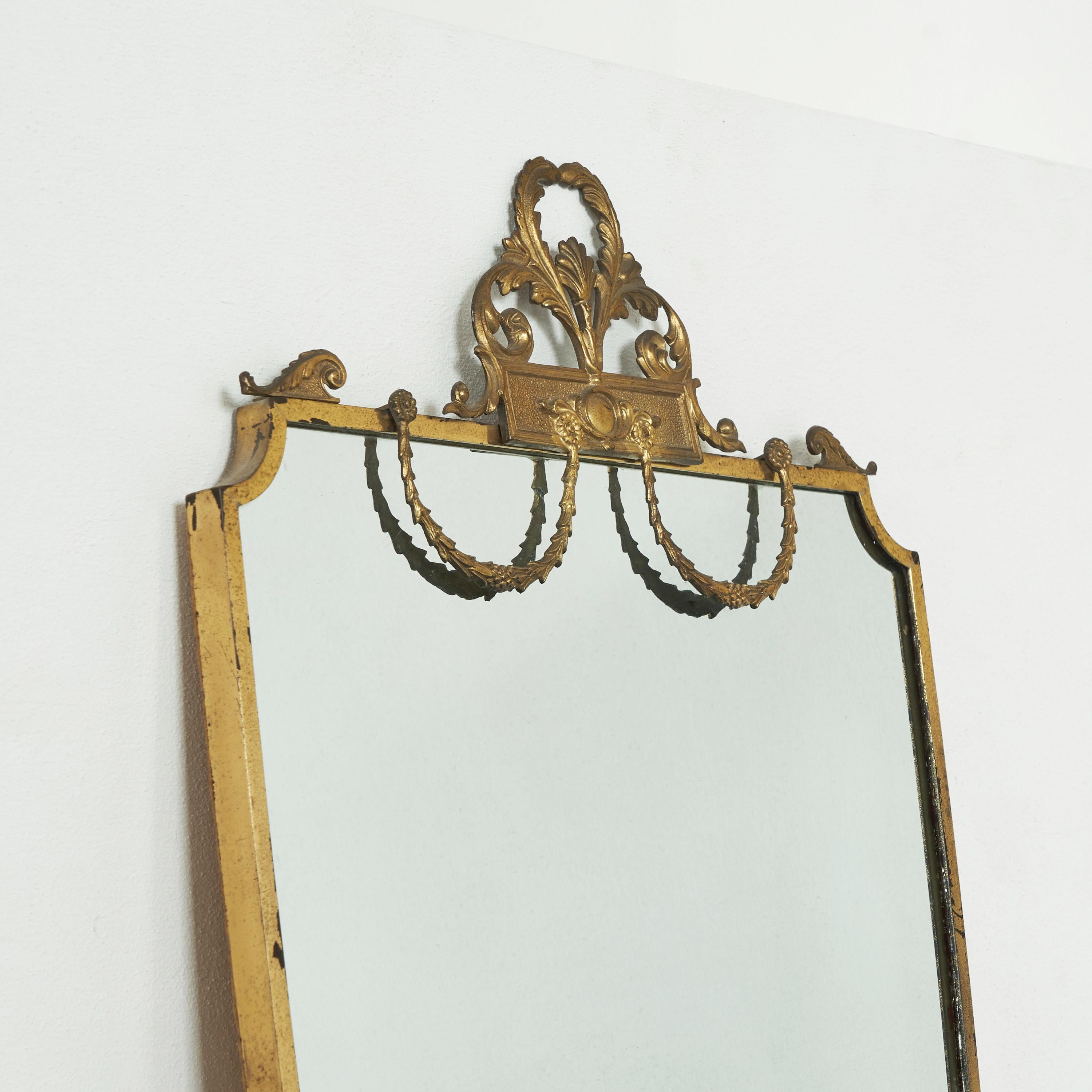 Unknown Elegant Mid Century Neoclassical Mirror in Patinated Brass