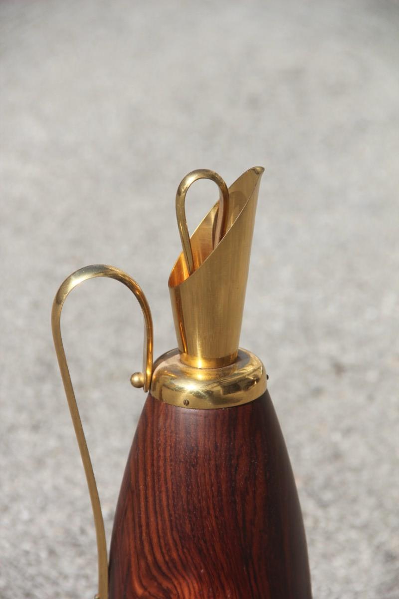 Mid-Century Modern Elegant Midcentury Pitcher Italian Design Rosewood and Brass Gold Color, 1950s