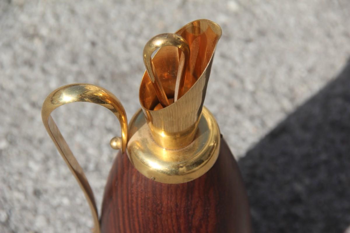 Elegant Midcentury Pitcher Italian Design Rosewood and Brass Gold Color, 1950s In Good Condition In Palermo, Sicily