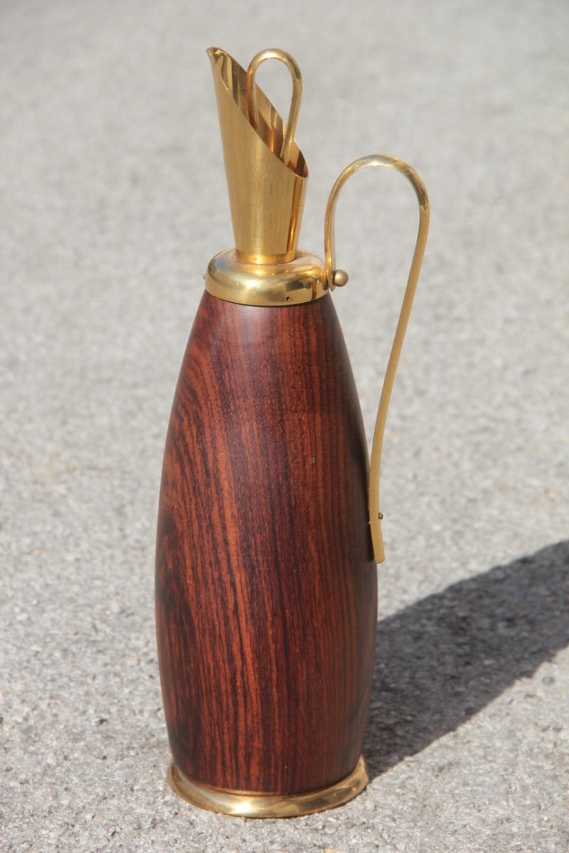 Elegant Midcentury Pitcher Italian Design Rosewood and Brass Gold Color, 1950s 1