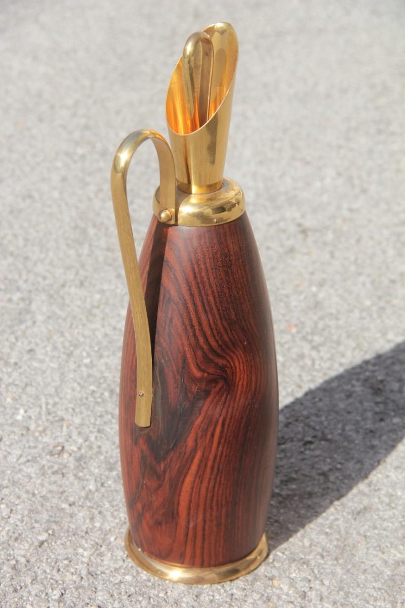 Elegant Midcentury Pitcher Italian Design Rosewood and Brass Gold Color, 1950s 2