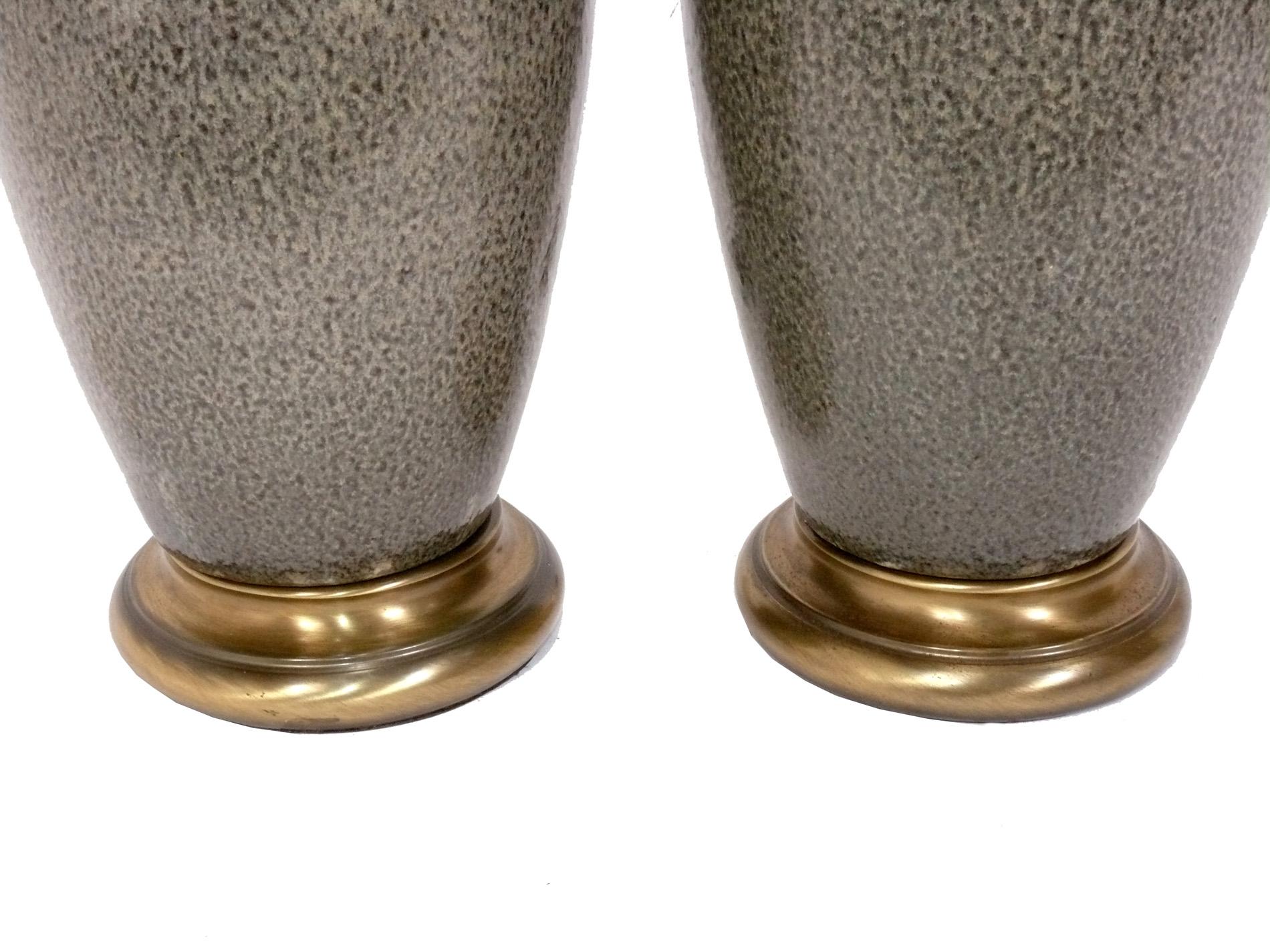 Mid-Century Modern Elegant Mid Century Pottery Lamps with Speckled Brown Glaze  For Sale