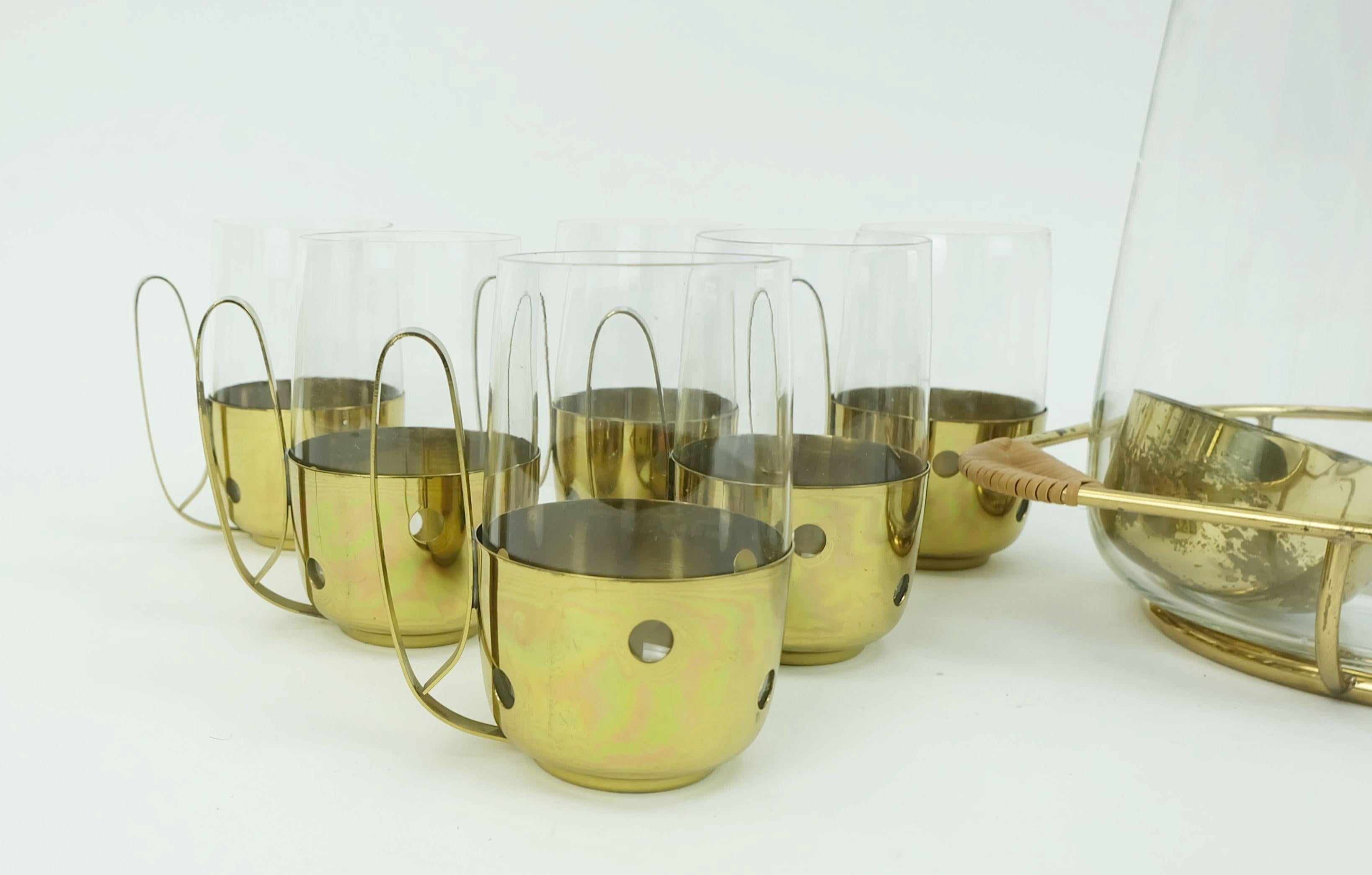 Allemand Elegance mid century PUNCH bowl set with 12 glasses and centerpiece 1950s en vente